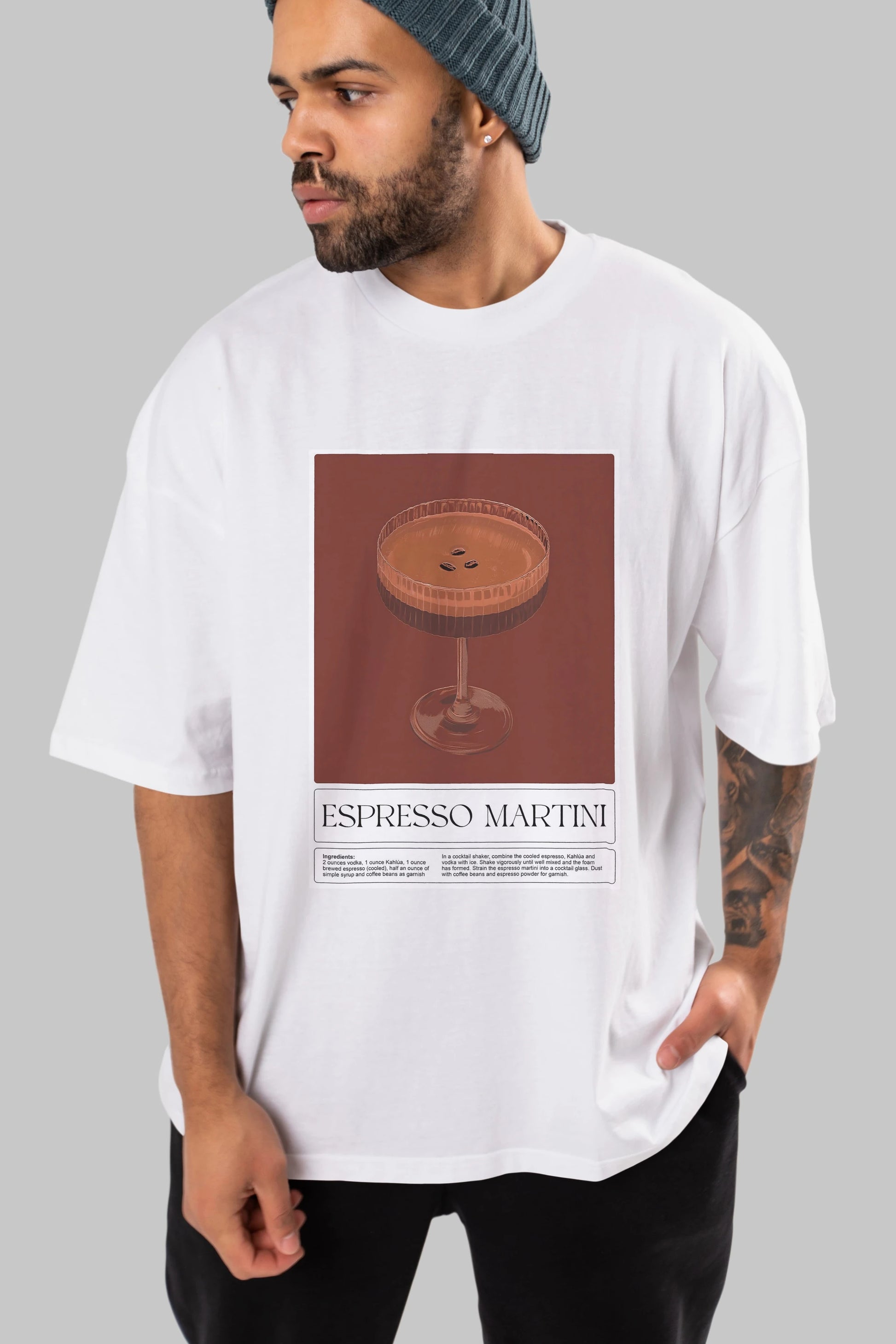 Espresso Martini Ön Baskılı Oversize t-shirt Erkek Kadın Unisex %100 Pamuk Bisiklet Yaka tişort