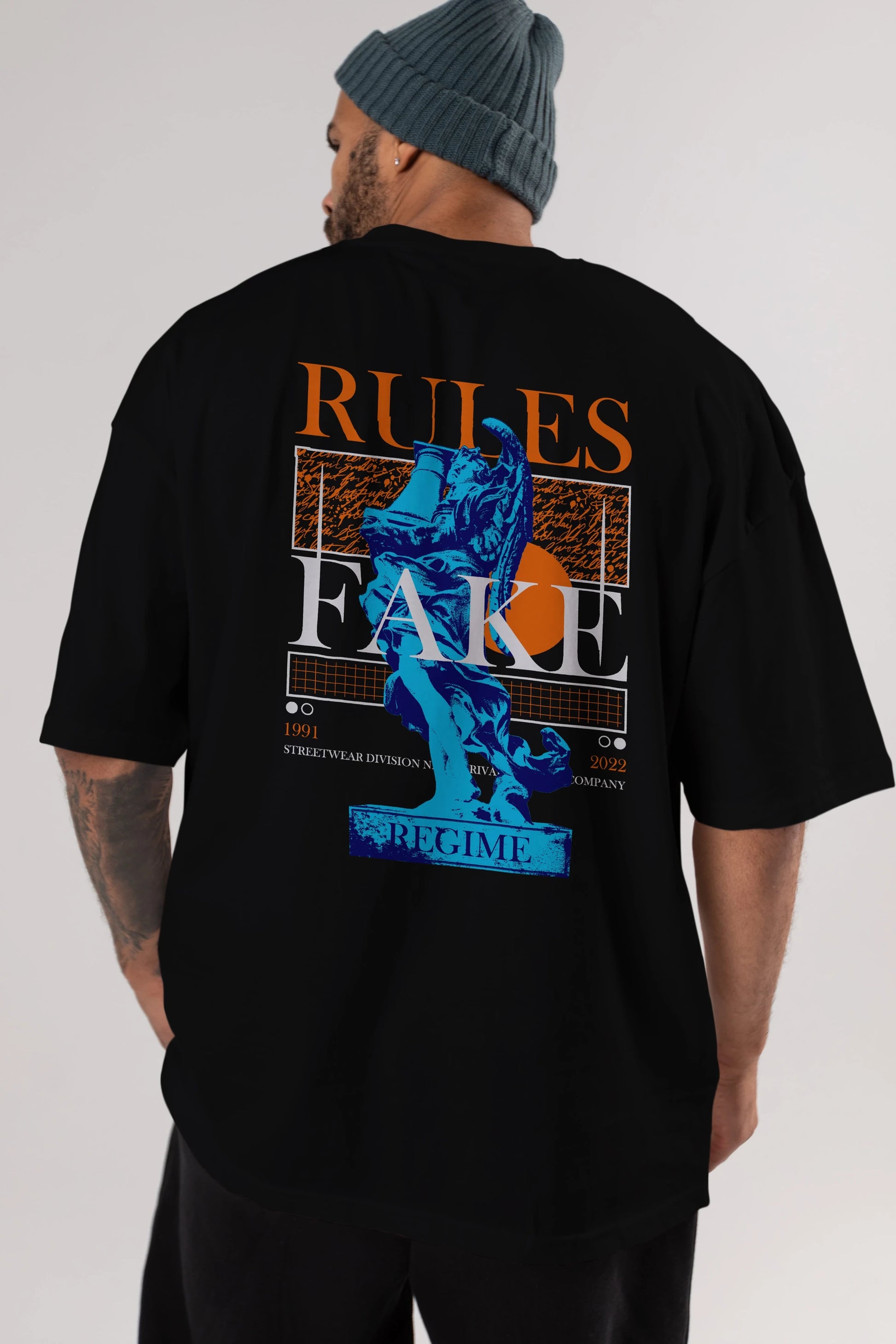 Rules Fake Arka Baskılı Oversize t-shirt Erkek Kadın Unisex