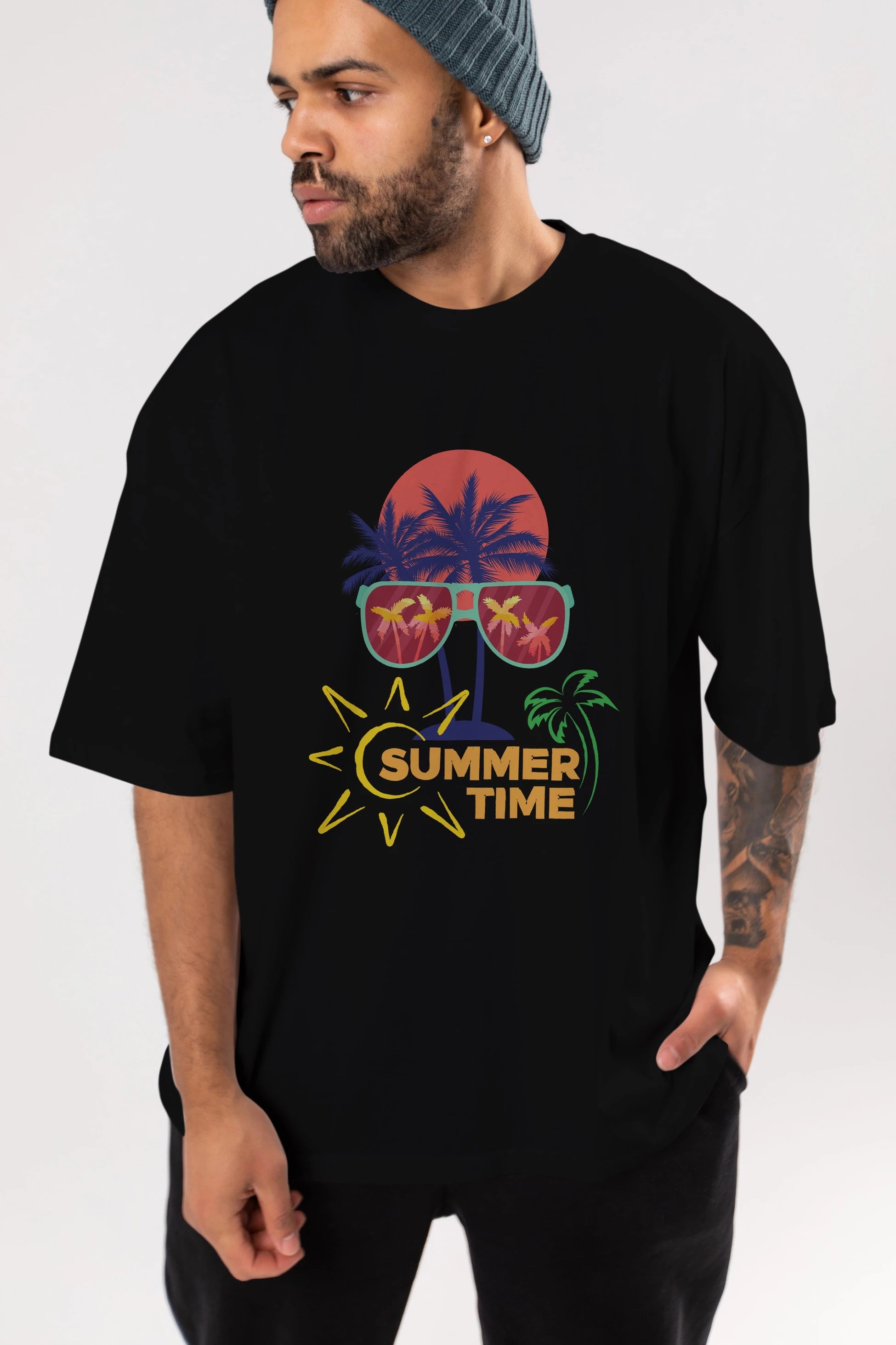 Summer Time Yazılı Ön Baskılı Oversize t-shirt Erkek Kadın Unisex