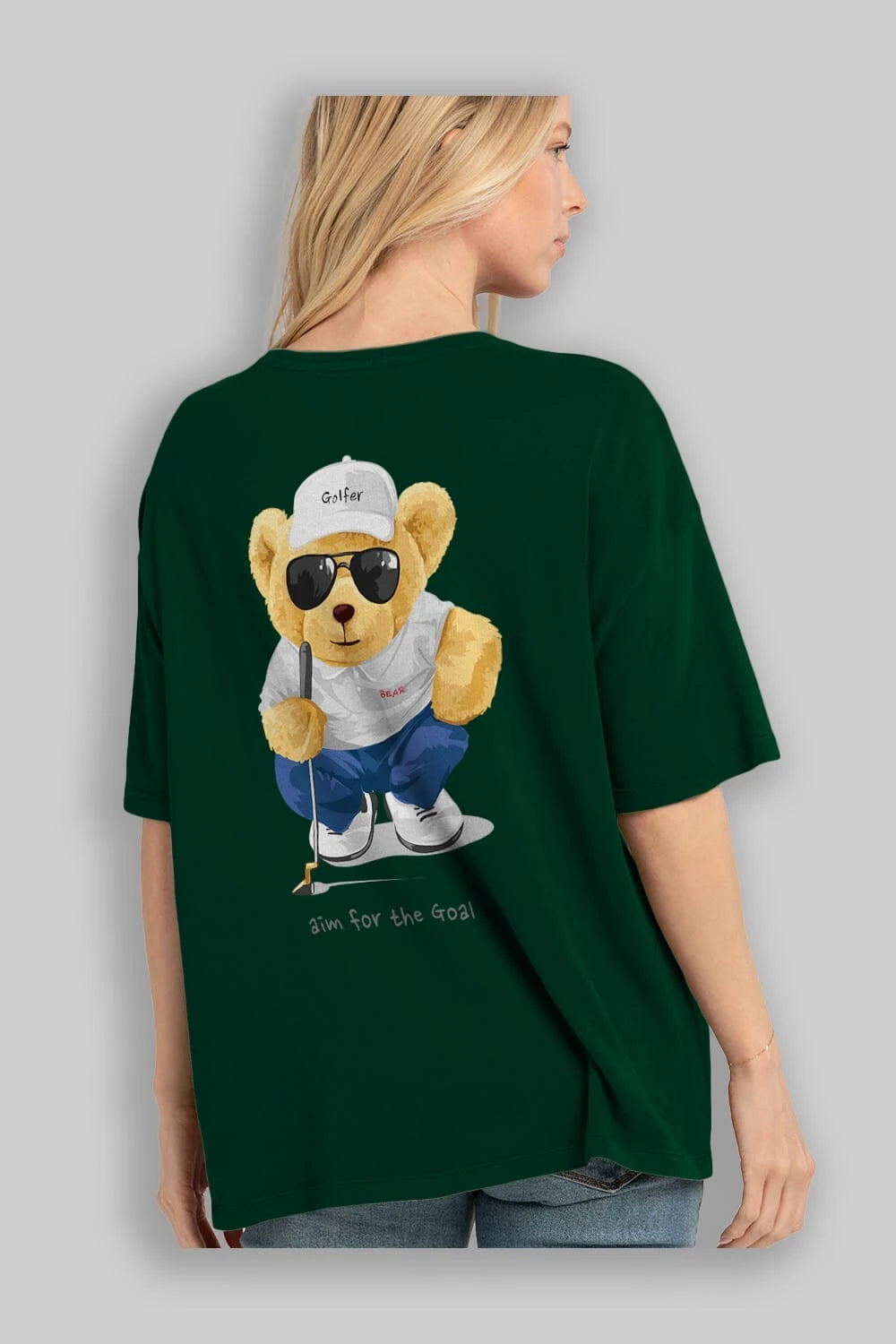 Teddy Bear Golfer Arka Baskılı Oversize t-shirt Erkek Kadın Unisex %100 Pamuk