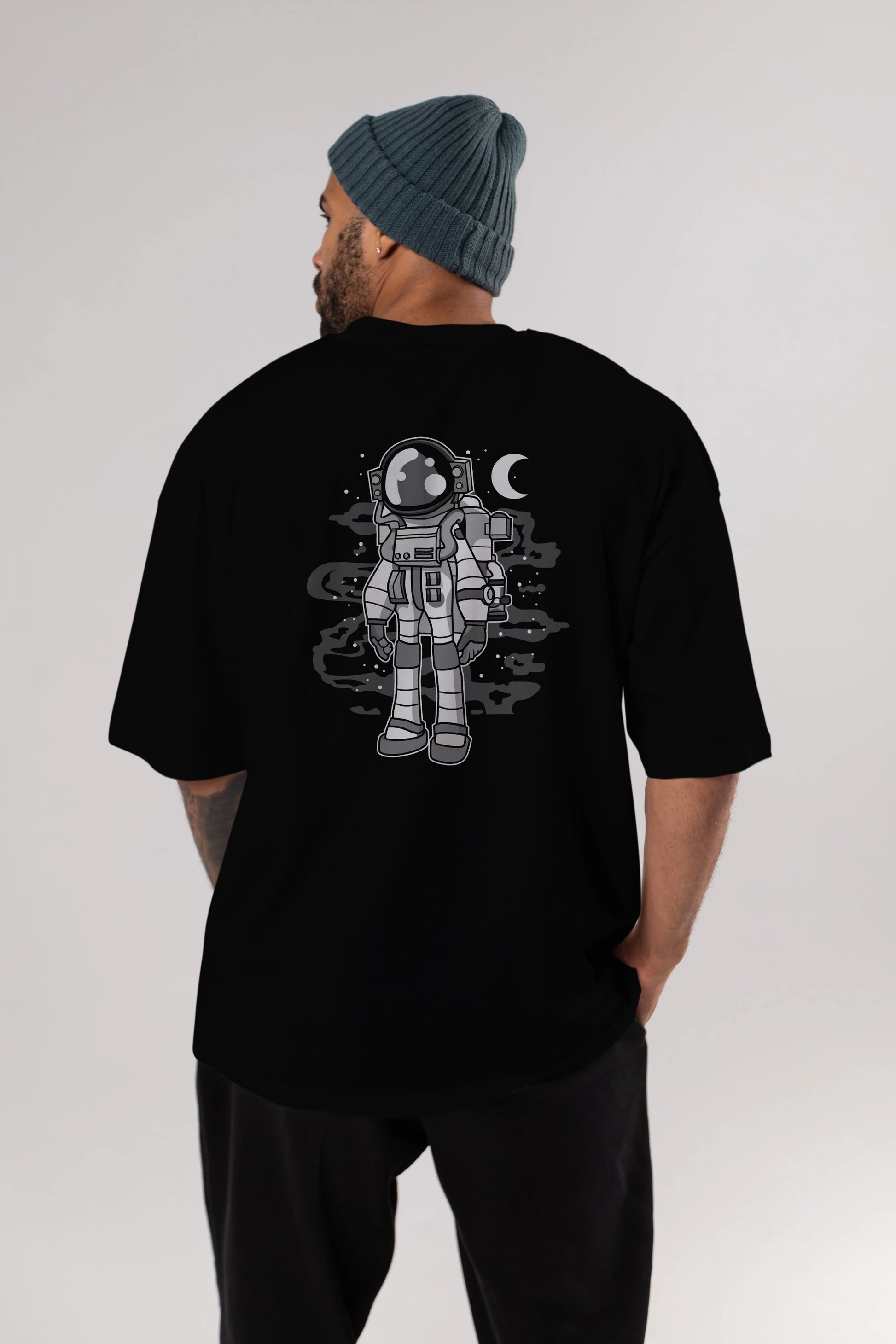 Astronaut Stand Arka Baskılı Oversize t-shirt Erkek Kadın Unisex