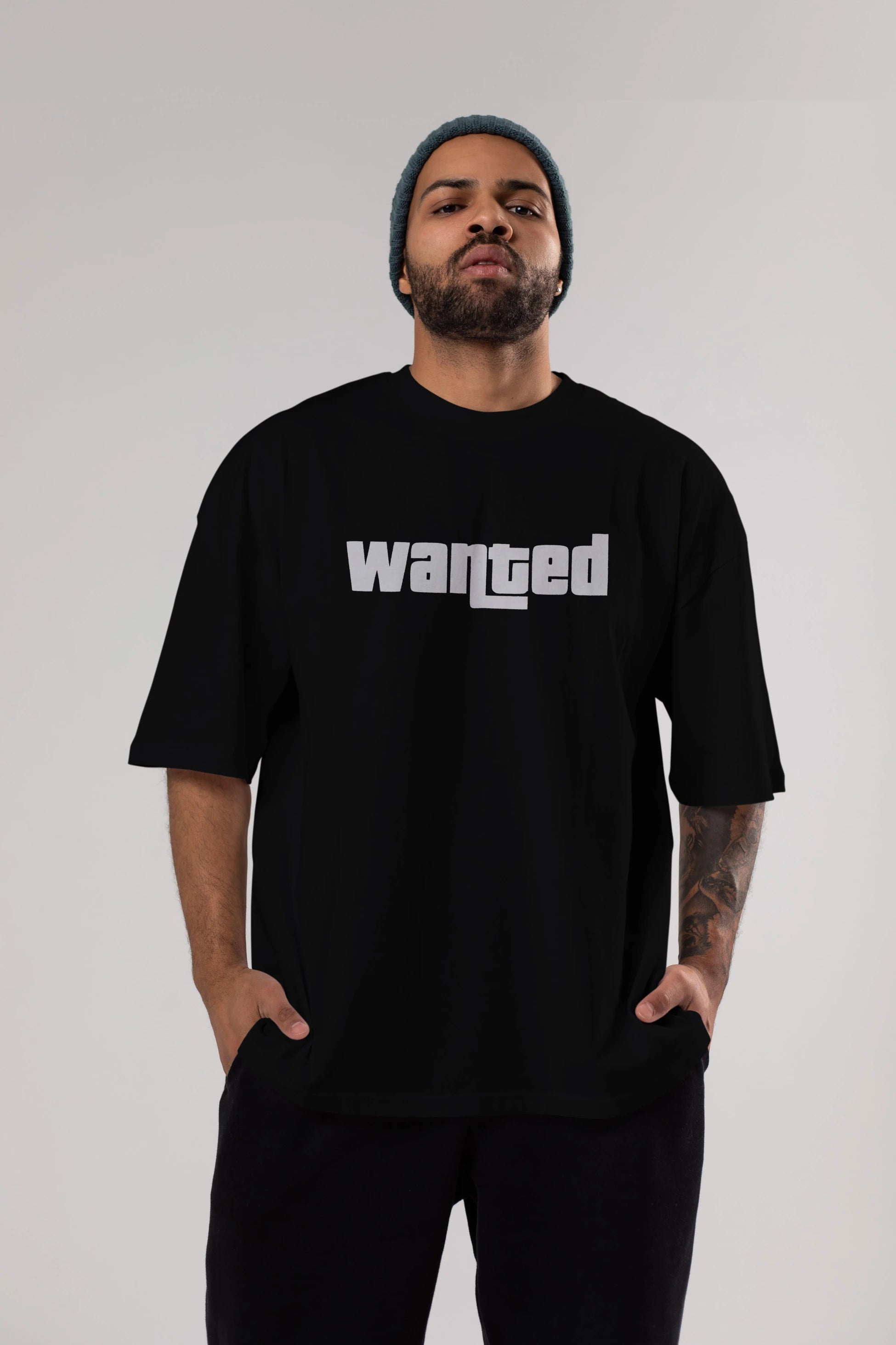 Wanted Ön Baskılı Oversize t-shirt %100 pamuk Erkek Kadın Unisex
