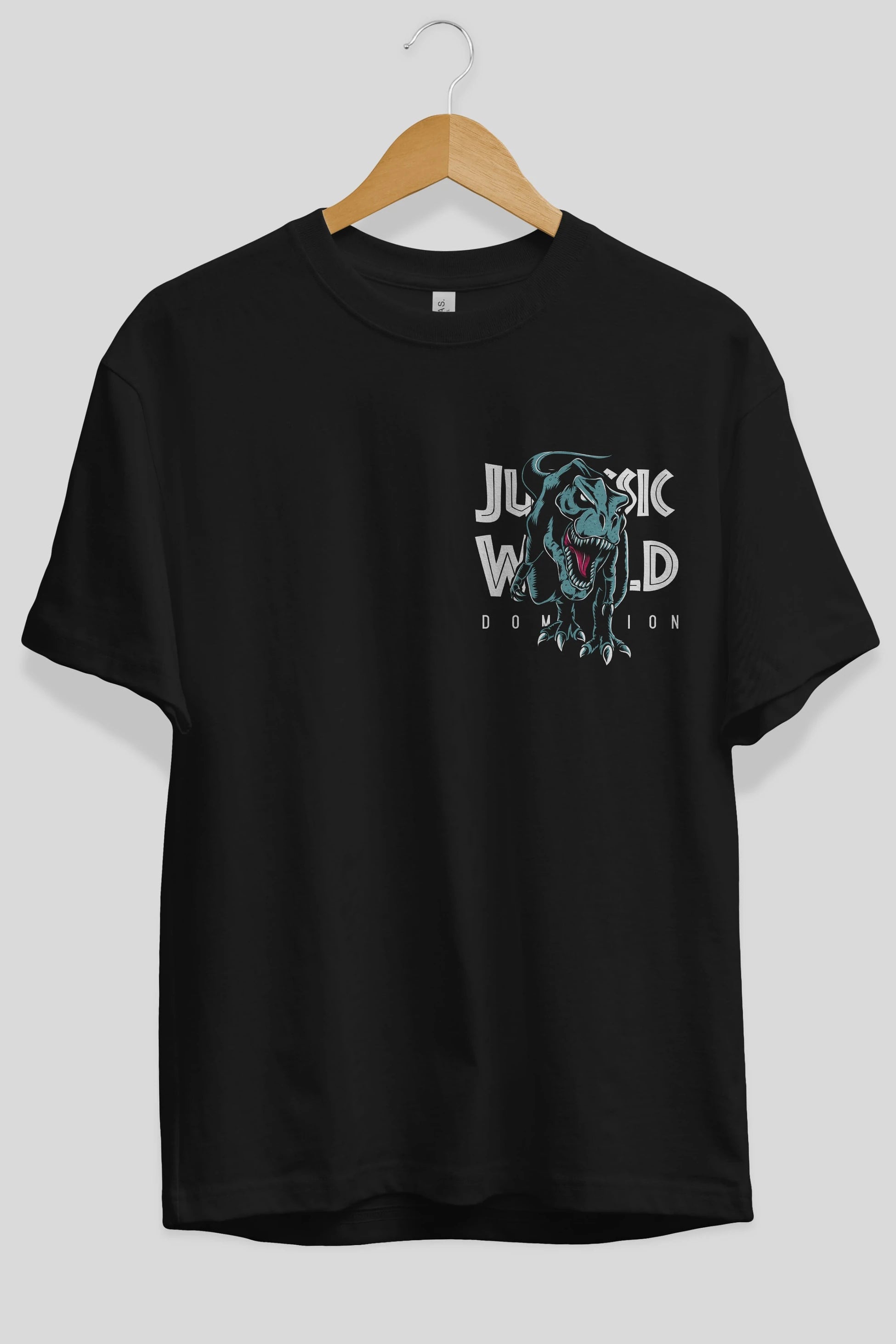 Jurassic Park (1) Ön Sol Baskılı Oversize t-shirt Erkek Kadın Unisex %100 Pamuk Bisiklet Yaka tişort