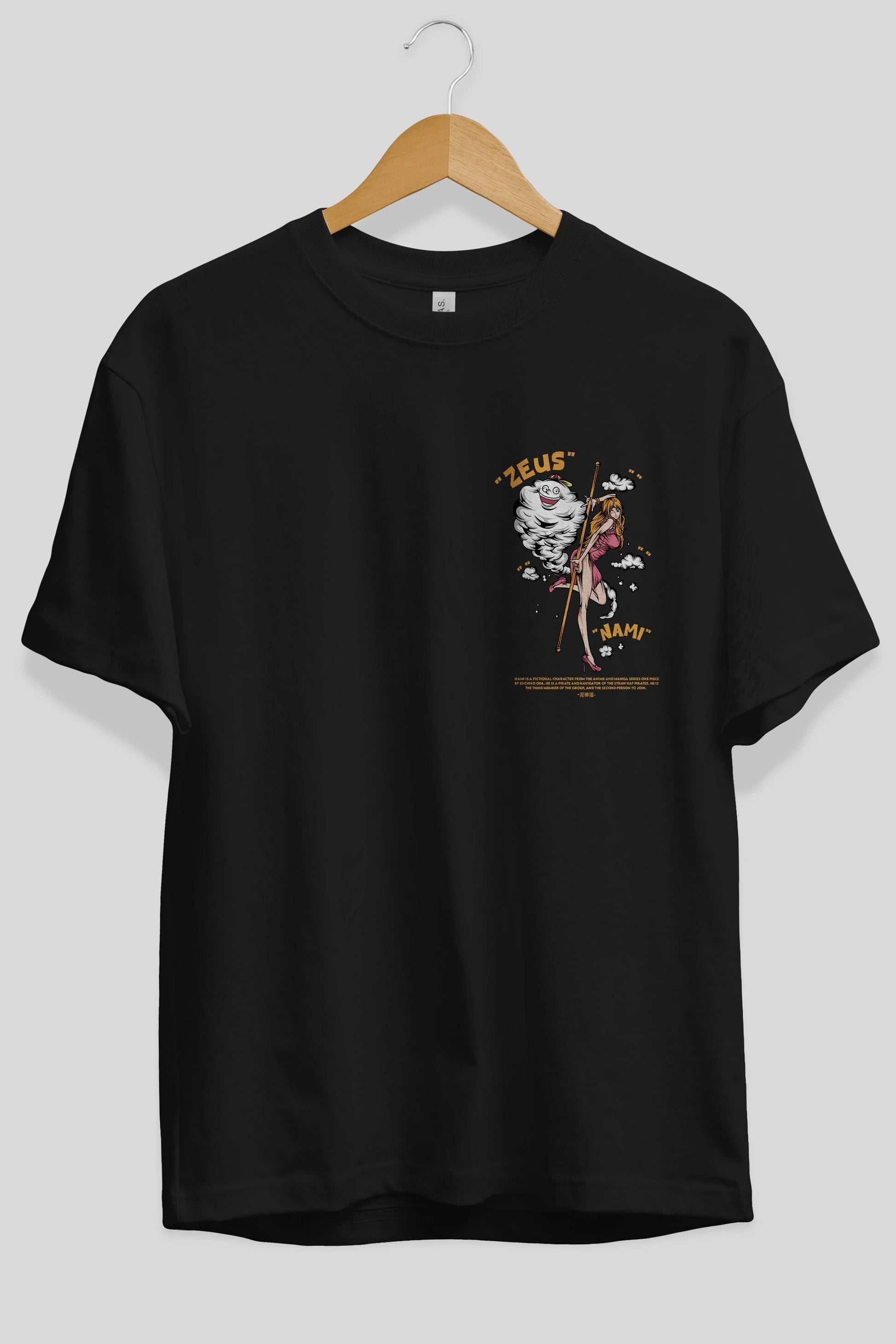 Zeus Nami Ön Sol Baskılı Oversize t-shirt Erkek Kadın Unisex %100 Pamuk Bisiklet Yaka tişort