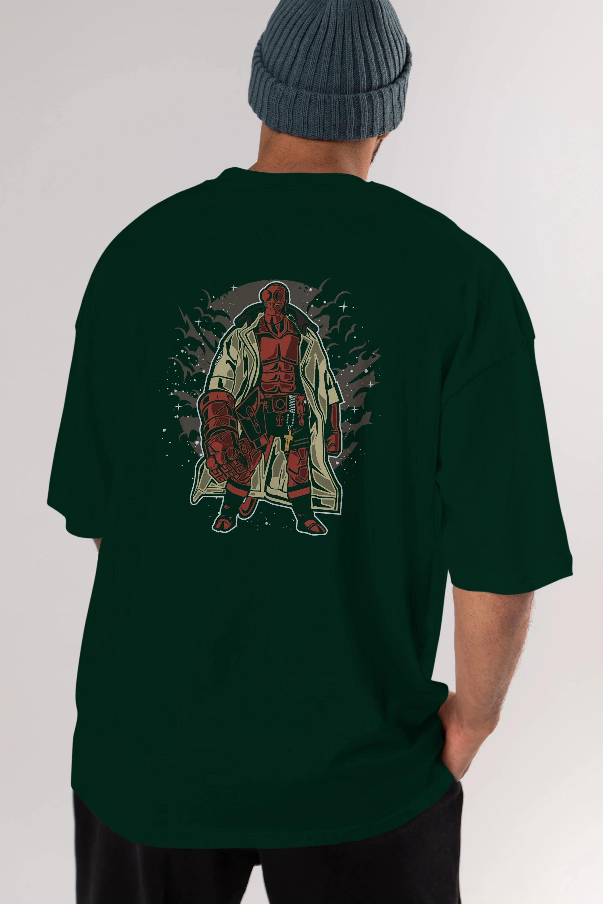Hellboy Arka Baskılı Oversize t-shirt Erkek Kadın Unisex %100 Pamuk