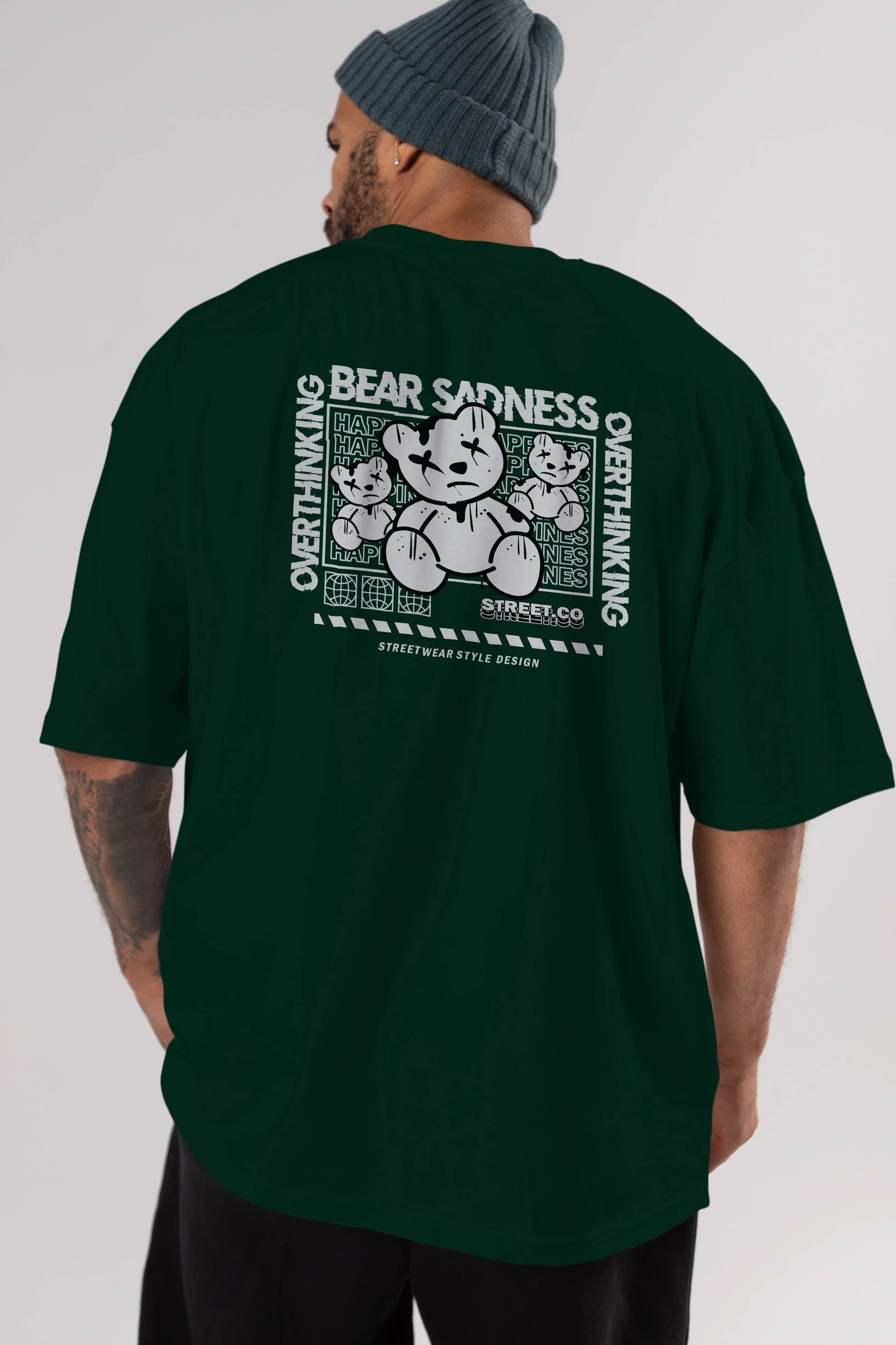 Bear Sadness 2 Arka Baskılı Oversize t-shirt Erkek Kadın Unisex