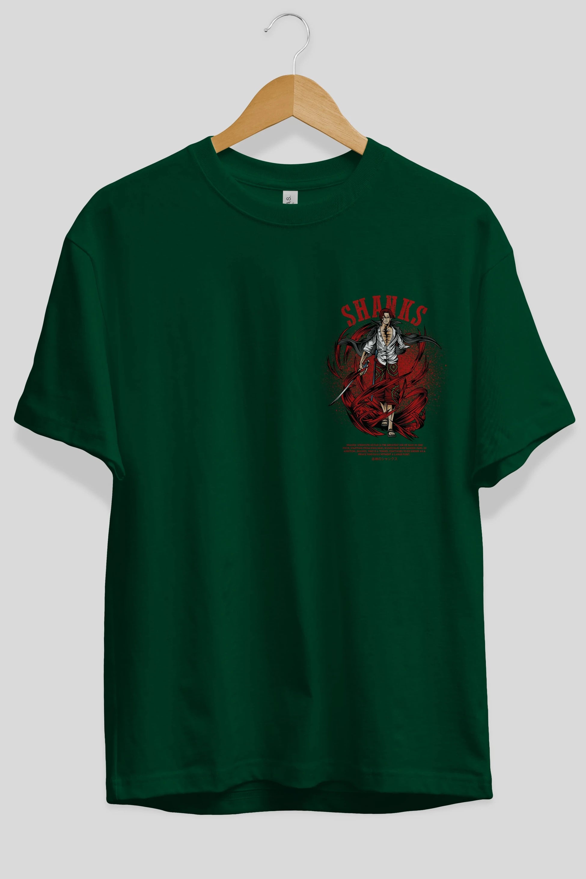 Shanks Ön Sol Baskılı Oversize t-shirt Erkek Kadın Unisex %100 Pamuk Bisiklet Yaka tişort