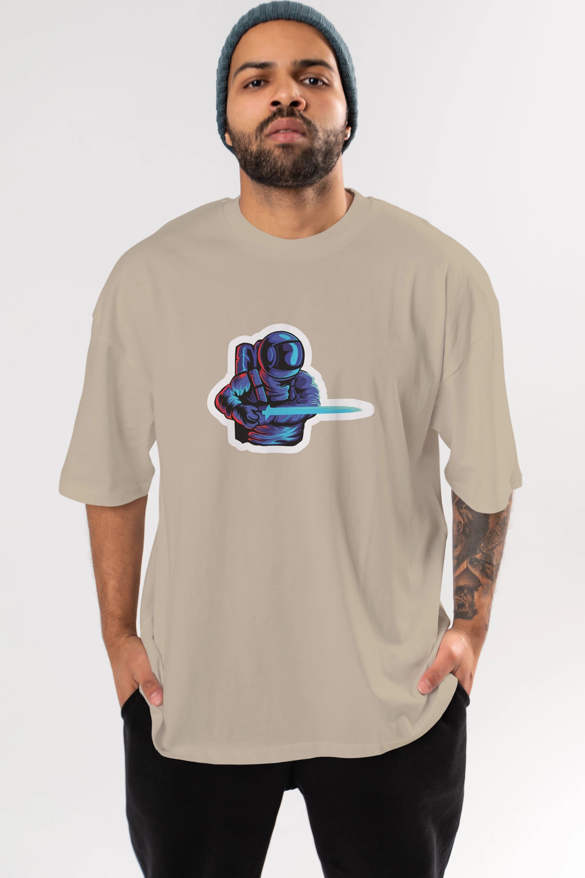 Astro Knight Sticker Ön Baskılı Oversize t-shirt Erkek Kadın Unisex