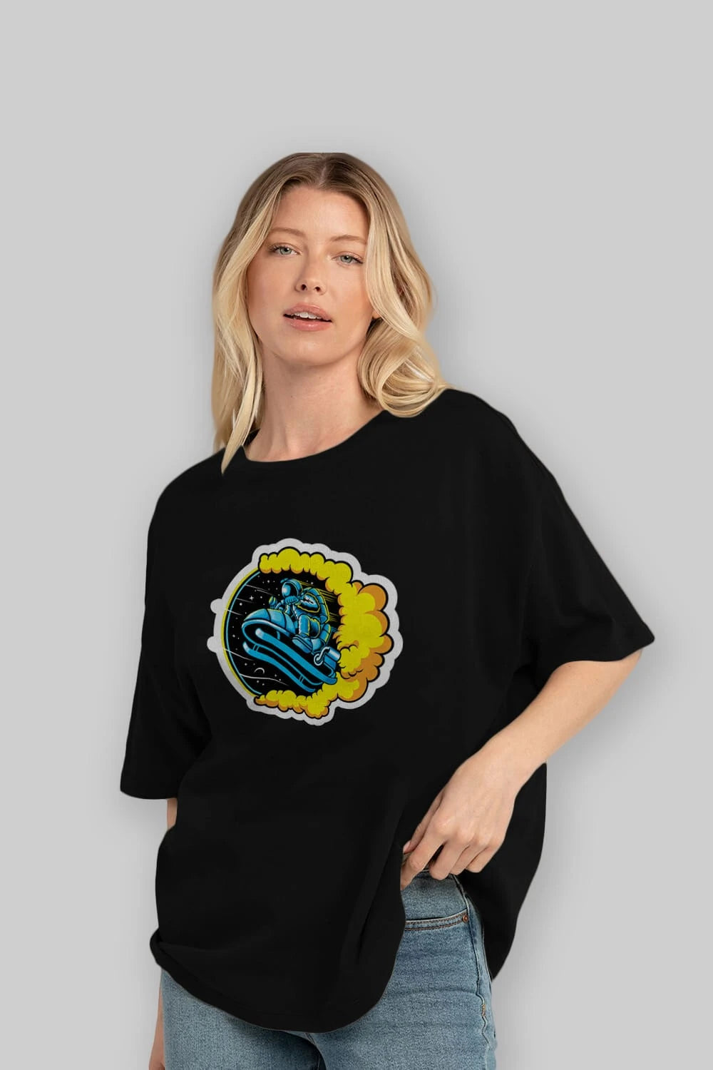 Astrojump with Snowmobile Sticker Ön Baskılı Oversize t-shirt Erkek Kadın Unisex