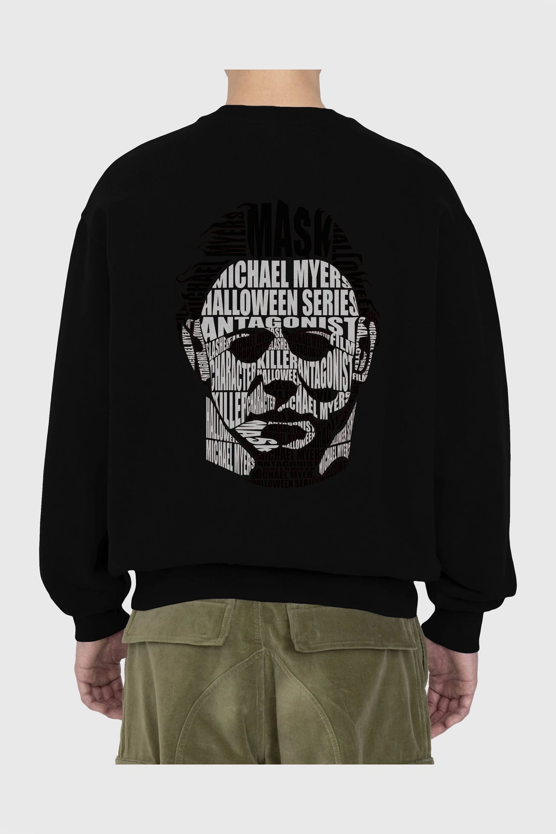 Michael Myers Calligram Arka Baskılı Oversize Sweatshirt Erkek Kadın Unisex