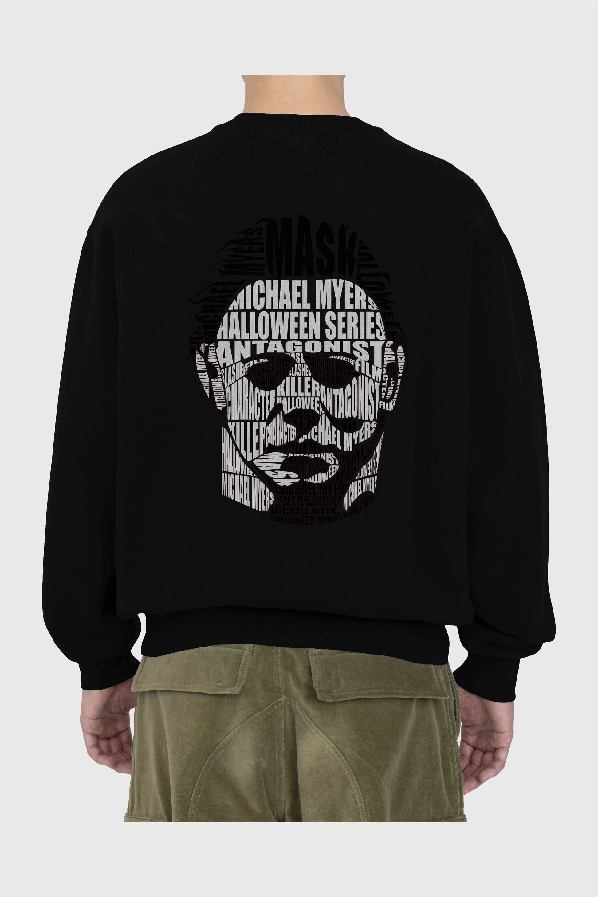 Michael Myers Calligram Arka Baskılı Oversize Sweatshirt Erkek Kadın Unisex