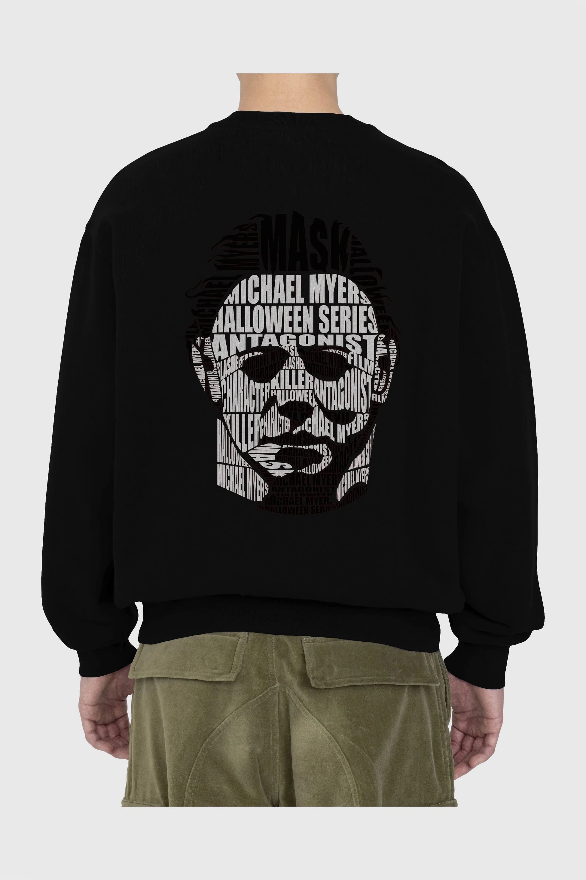 Michael Myers Calligram Arka Baskılı Oversize Sweatshirt Erkek Kadın Unisex