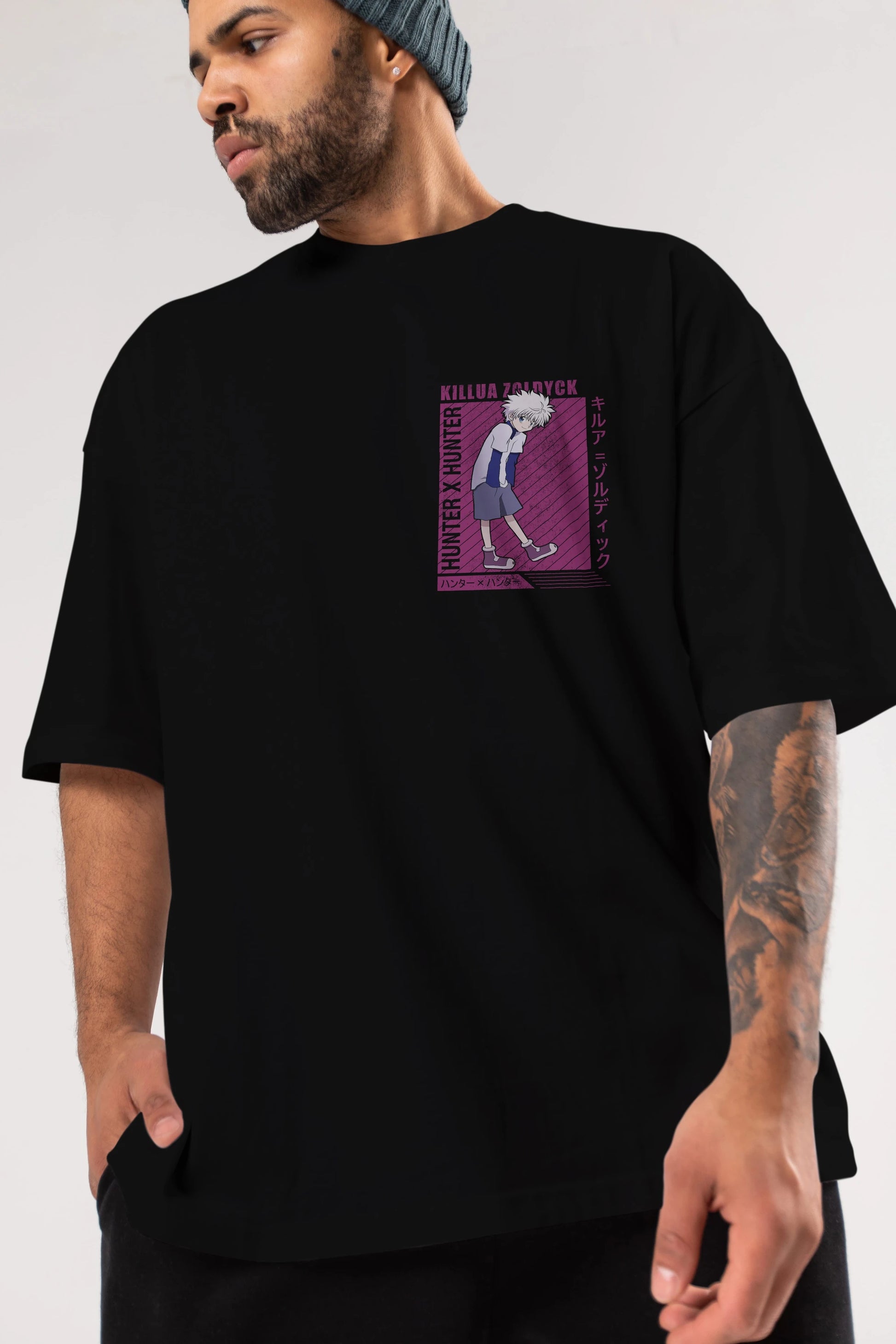 Killua Zoldyck 3 1 Ön Sol Baskılı Oversize t-shirt Erkek Kadın Unisex %100 Pamuk Bisiklet Yaka tişort