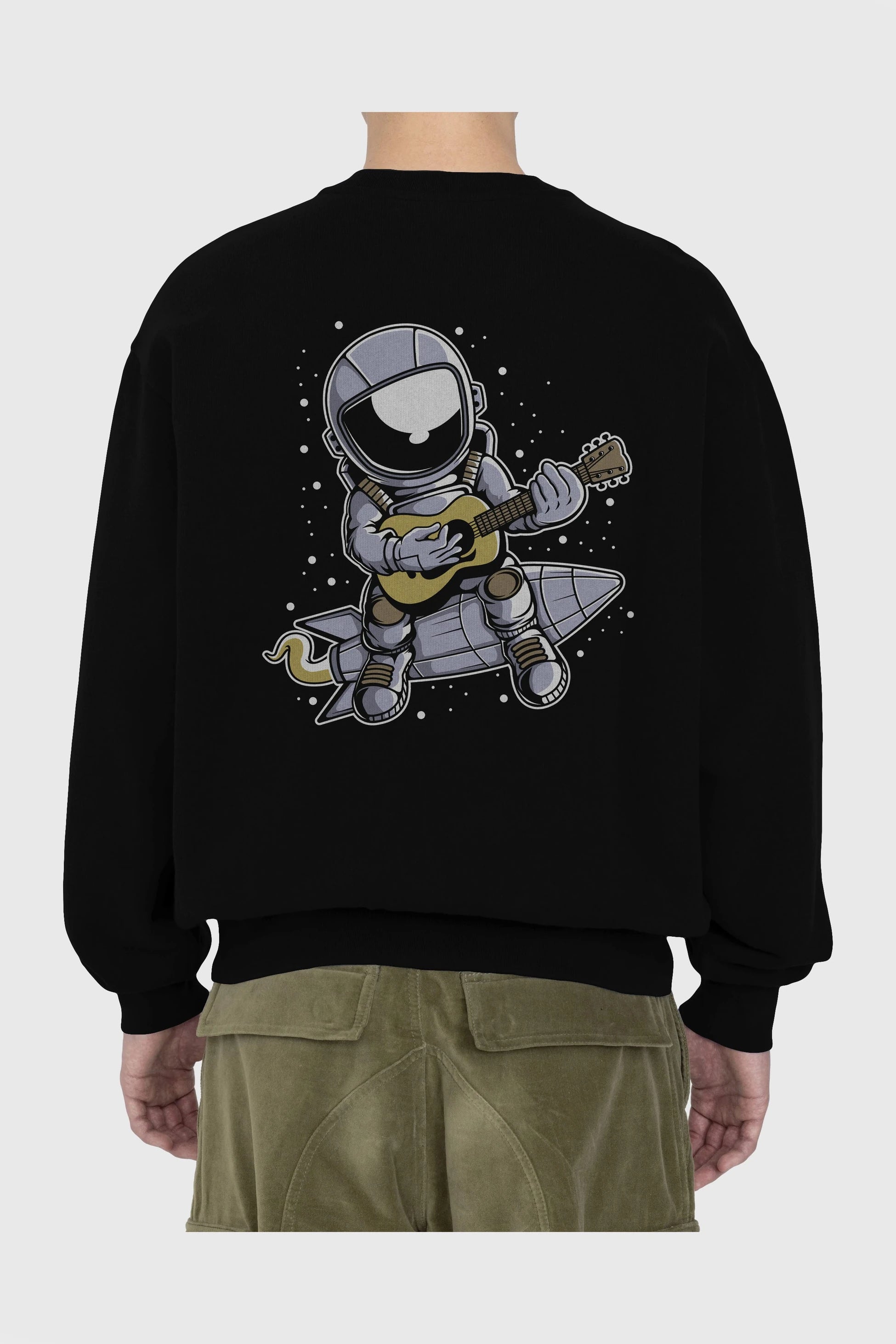 Astronaut Guitar (2) Arka Baskılı Oversize Sweatshirt Erkek Kadın Unisex