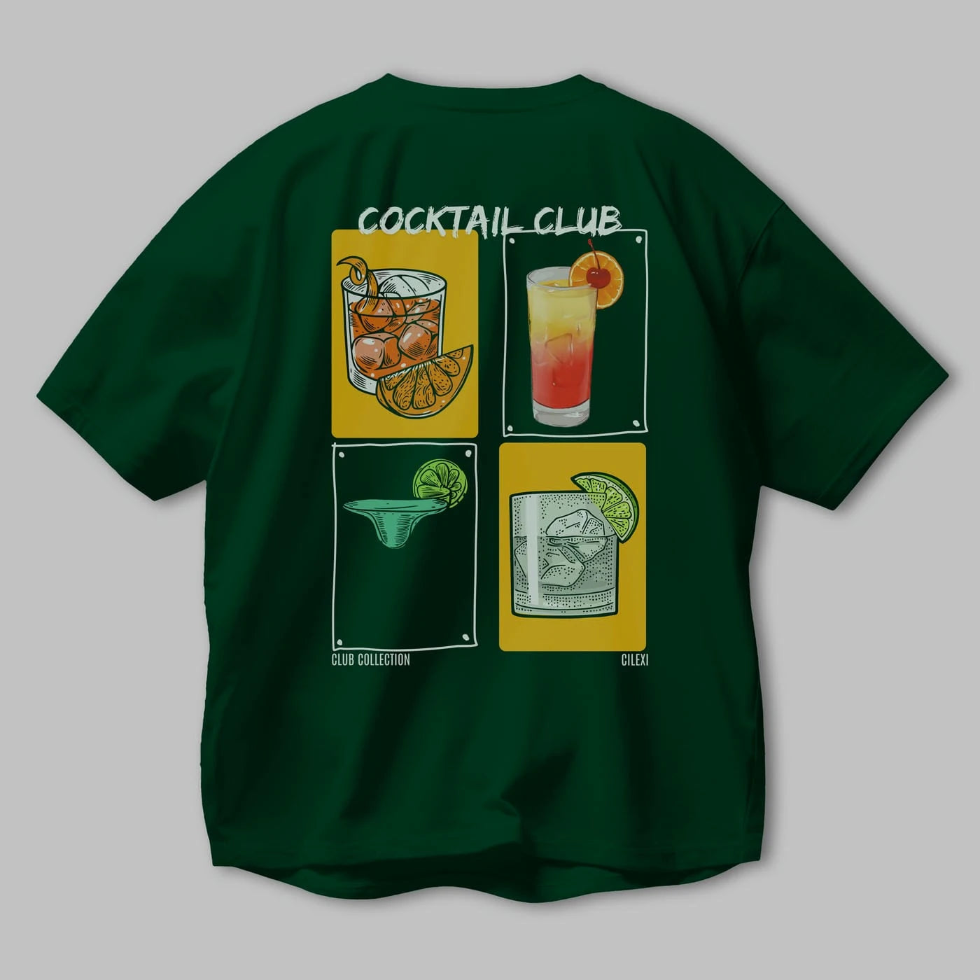 Cocktail Club Arka Baskılı Oversize t-shirt Erkek Kadın %100 Pamuk Bisiklet Yaka tişort