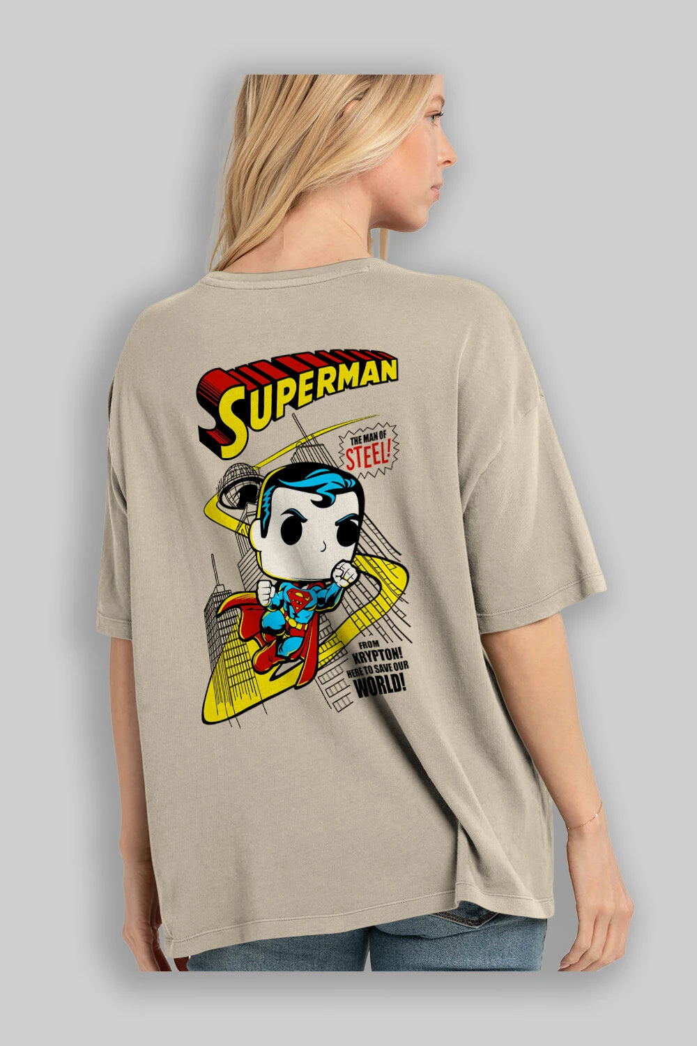 Superman (2) Arka Baskılı Oversize t-shirt Erkek Kadın Unisex %100 Pamuk Bisiklet Yaka tişort