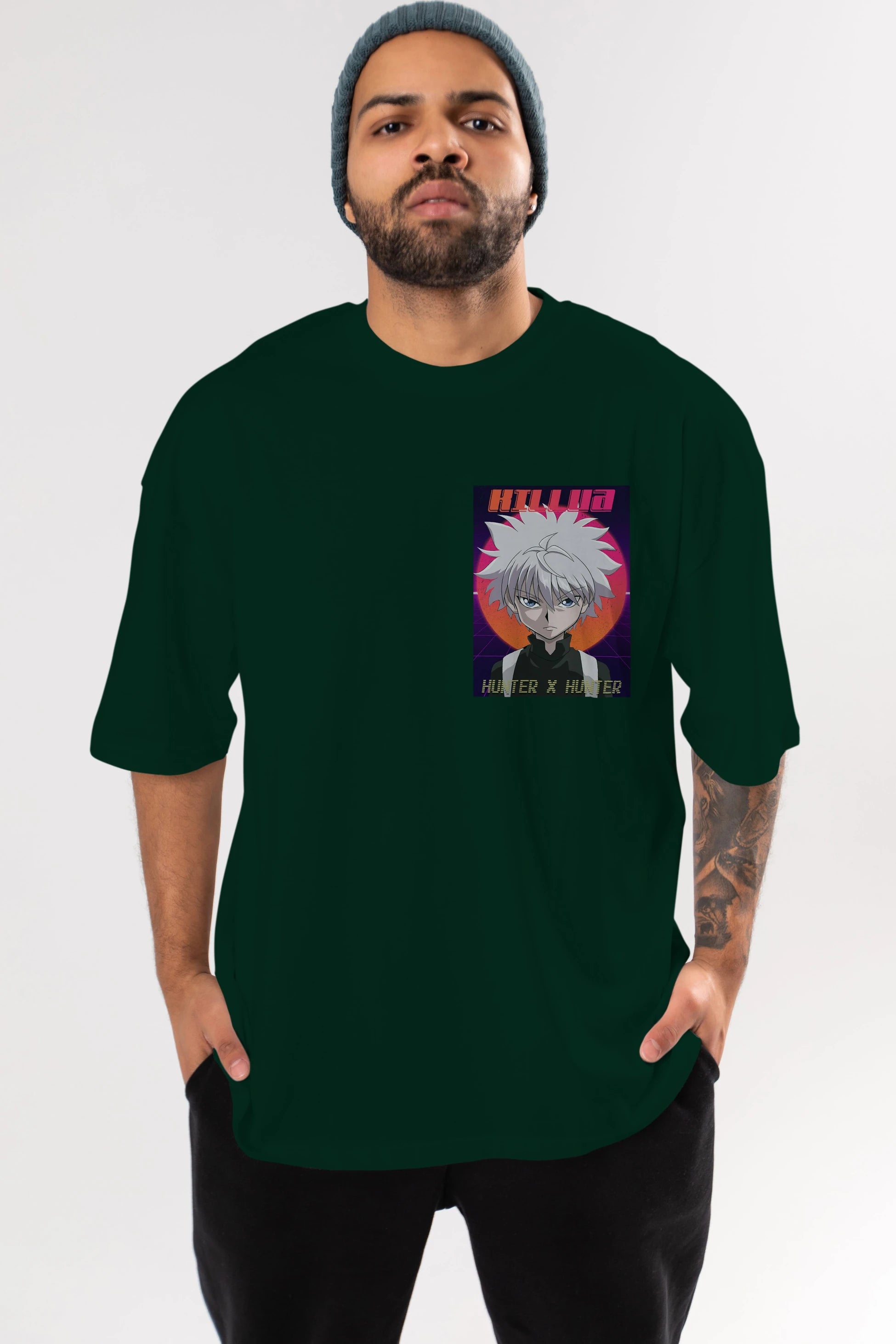 Killua Zoldyck 12 1 Ön Sol Baskılı Oversize t-shirt Erkek Kadın Unisex %100 Pamuk Bisiklet Yaka tişort