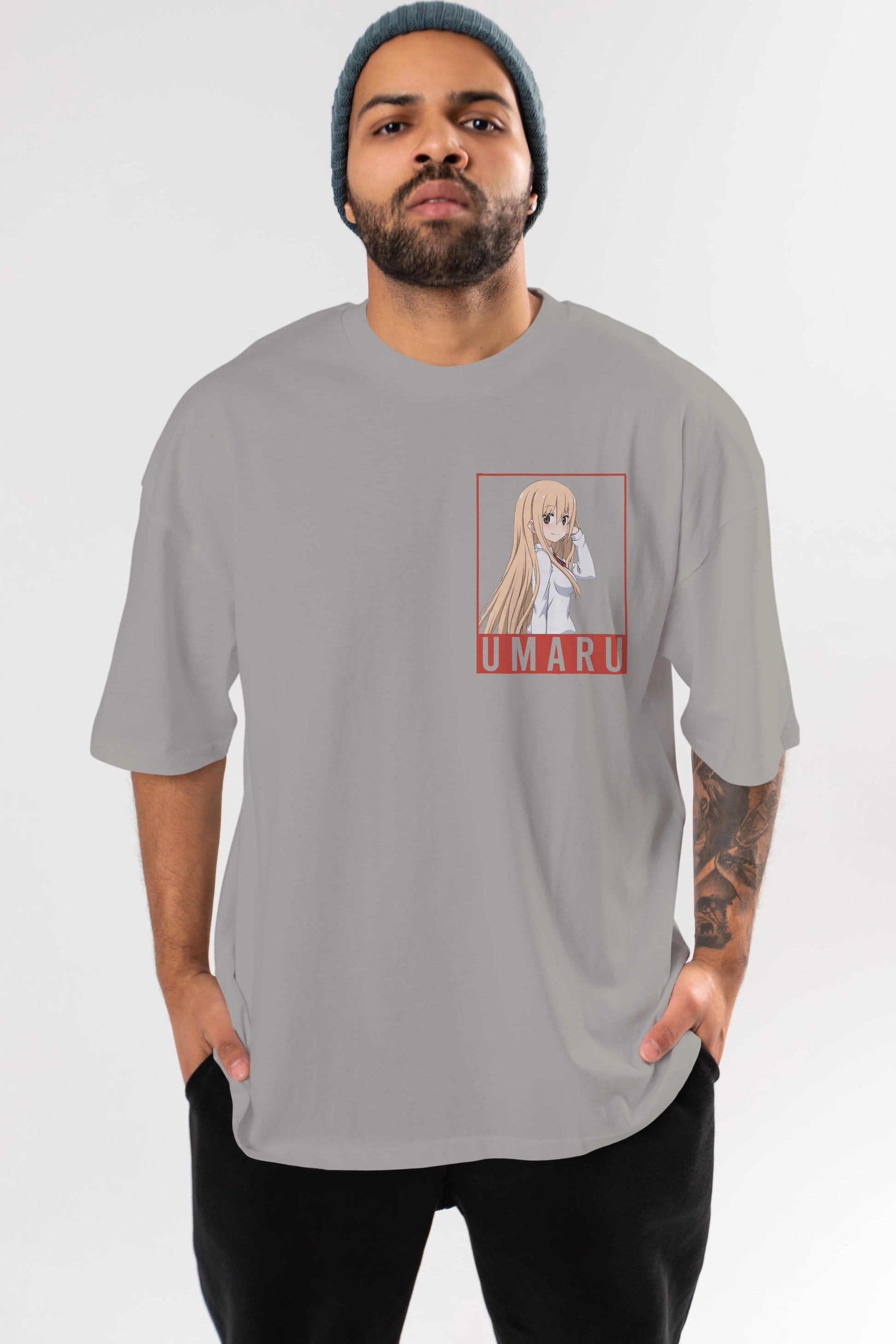 Umaru Doma 2 (2) Ön Sol Baskılı Oversize t-shirt Erkek Kadın Unisex %100 Pamuk Bisiklet Yaka tişort