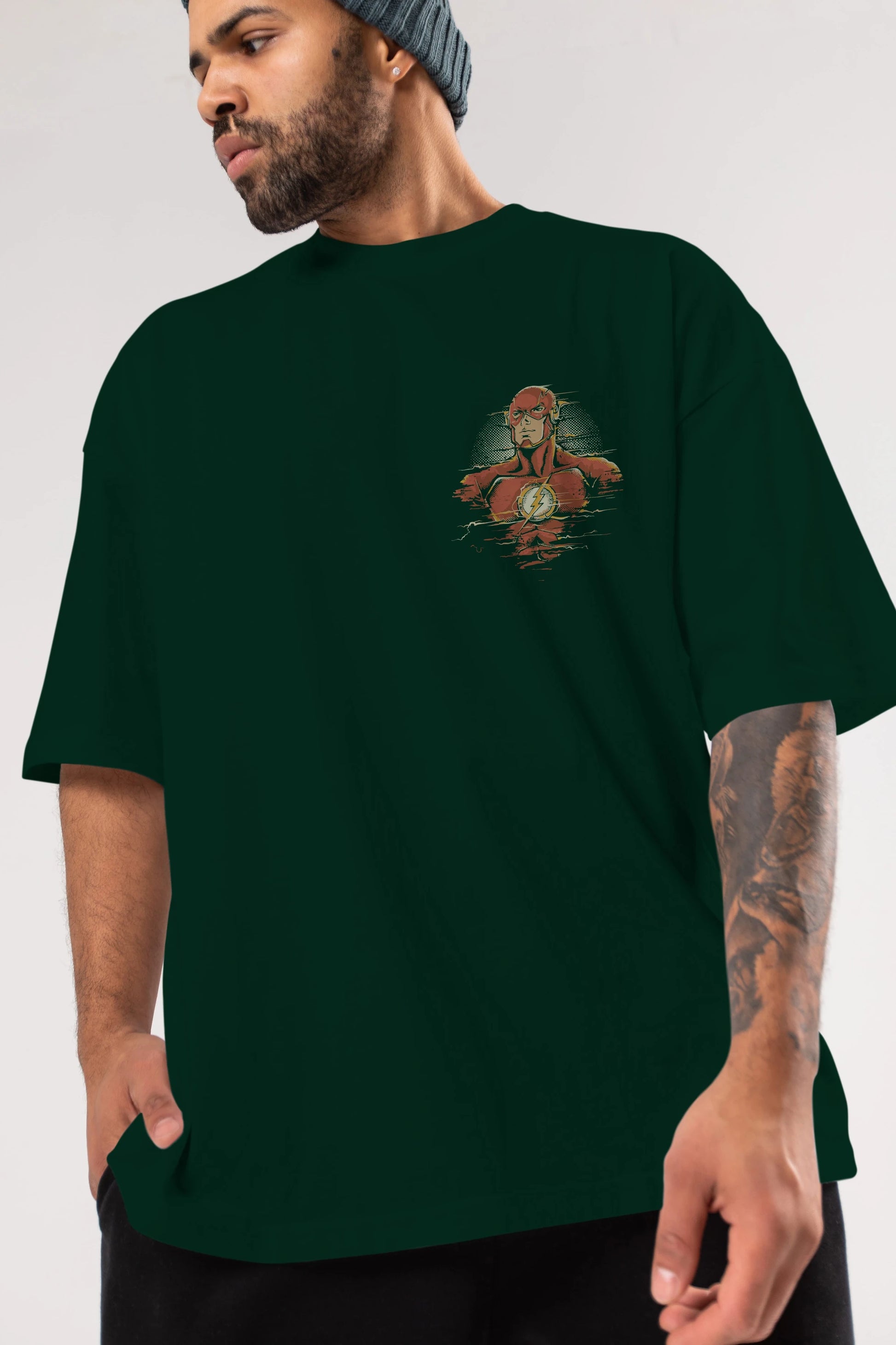 Flash Avengers Ön Sol Baskılı Oversize t-shirt Erkek Kadın Unisex %100 Pamuk Bisiklet Yaka tişort