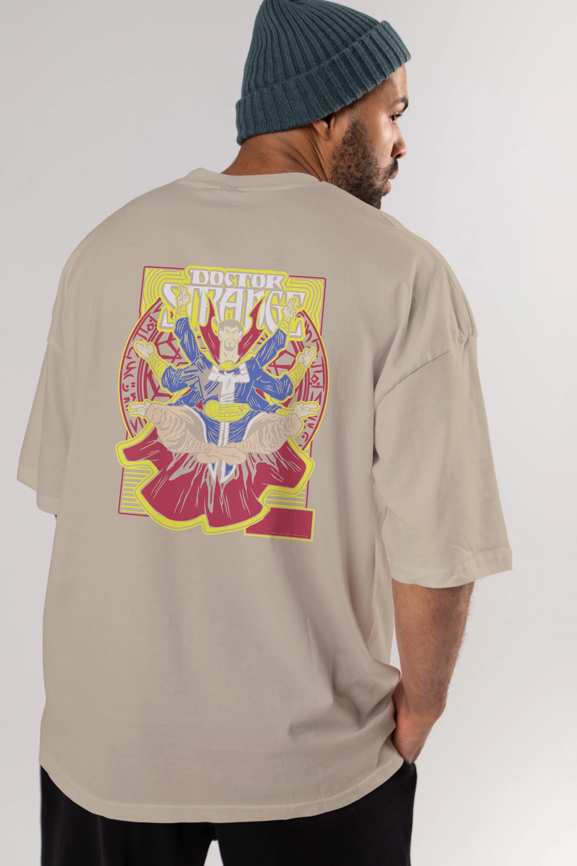 Doctor Strange (1) Arka Baskılı Oversize t-shirt Erkek Kadın Unisex %100 Pamuk Bisiklet Yaka tişort