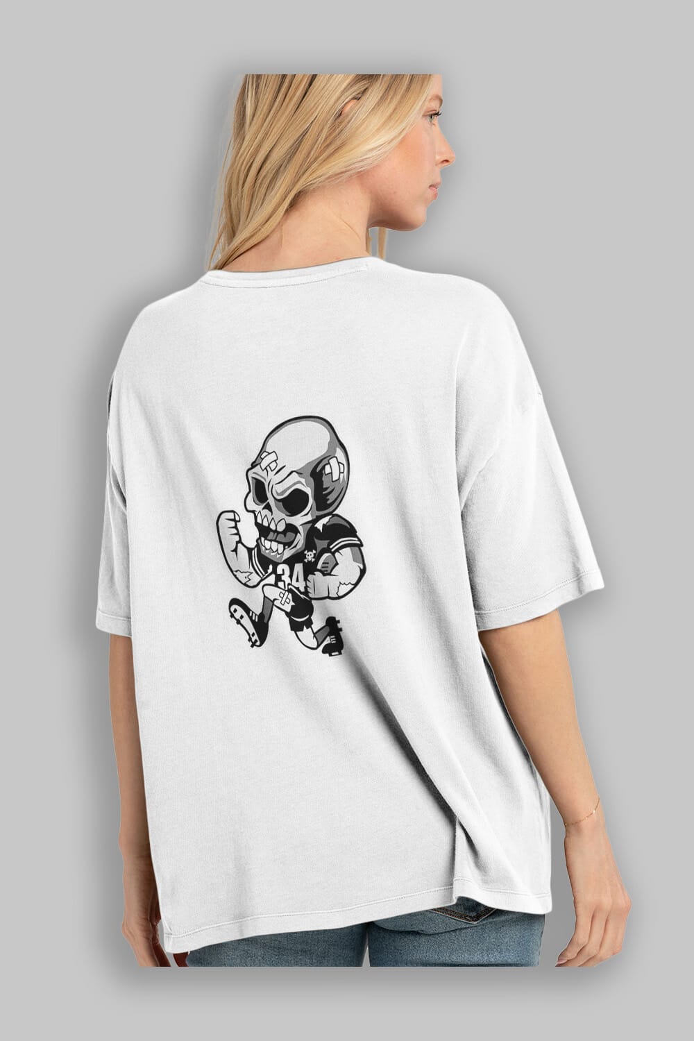 Skull Football Arka Baskılı Oversize t-shirt Erkek Kadın Unisex %100 Pamuk tişort