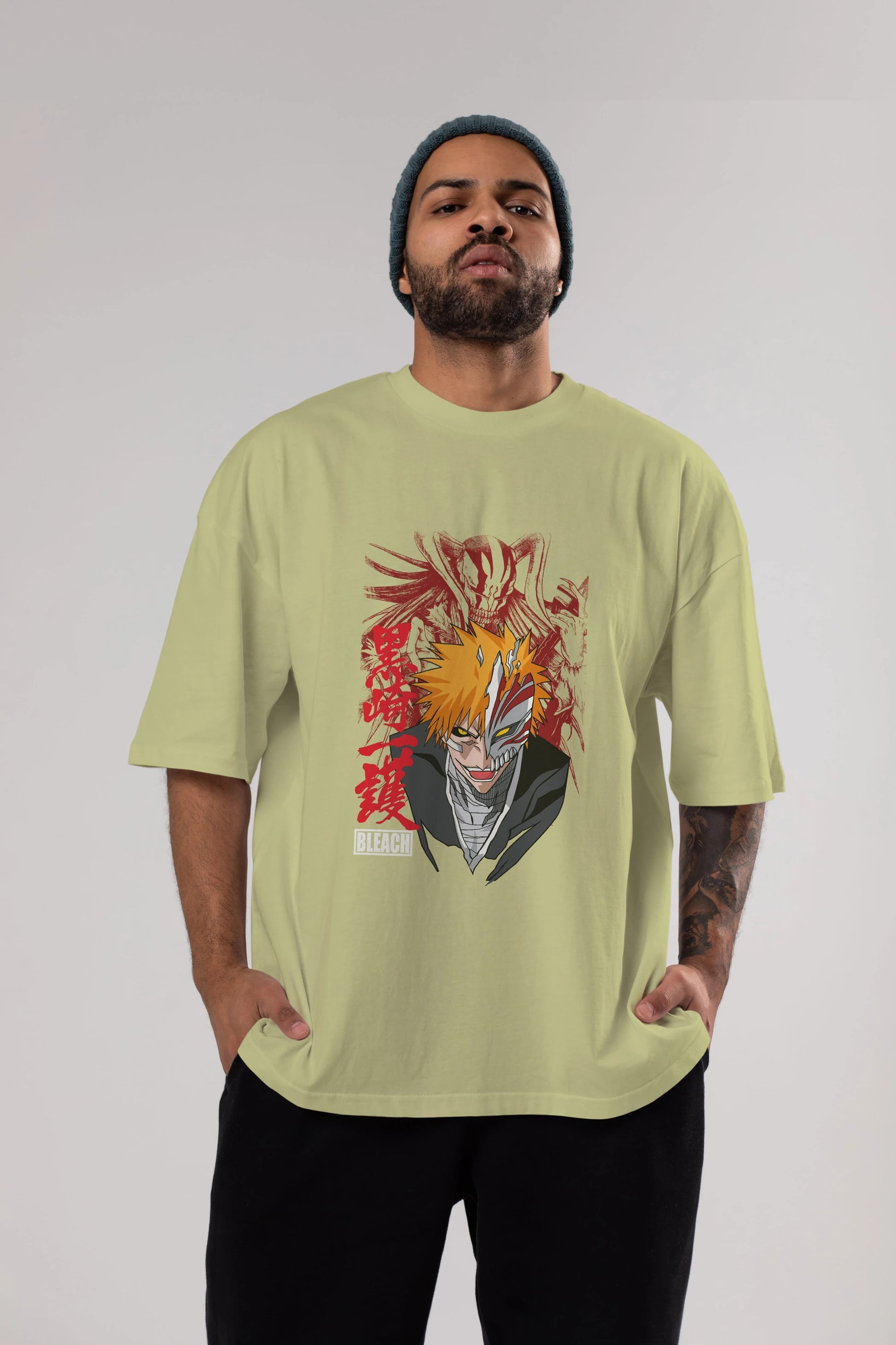 ICHIGO KUROSAKI VIZARD Anime Ön Baskılı Oversize t-shirt %100 pamuk Erkek Kadın Unisex