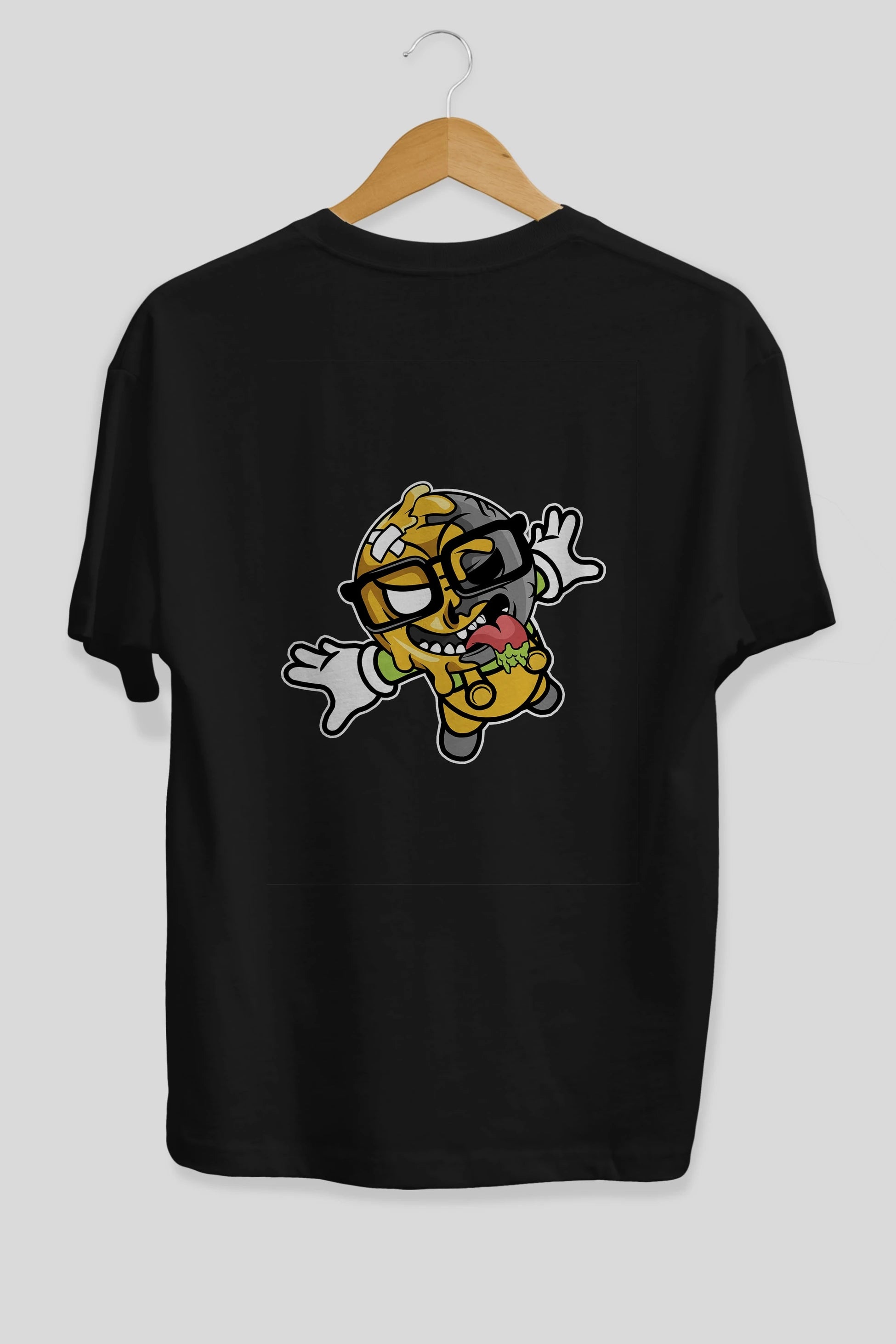 Smiley Jump Arka Baskılı Oversize t-shirt Erkek Kadın Unisex %100 Pamuk tişort