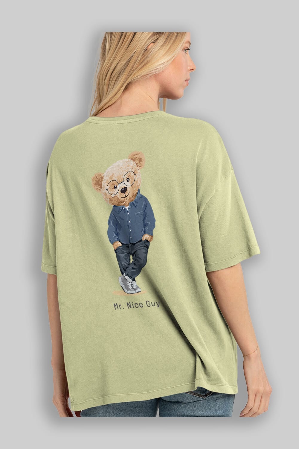 Teddy Bear Mr. Nice Guy Arka Baskılı Oversize t-shirt Erkek Kadın Unisex %100 Pamuk