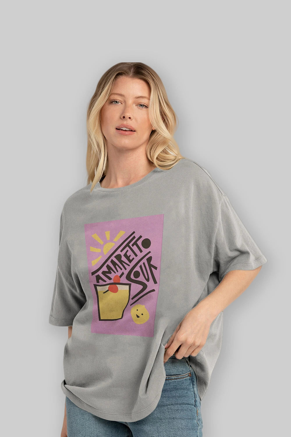 Amaretto Sour Ön Baskılı Oversize t-shirt Erkek Kadın Unisex %100 Pamuk Bisiklet Yaka tişort