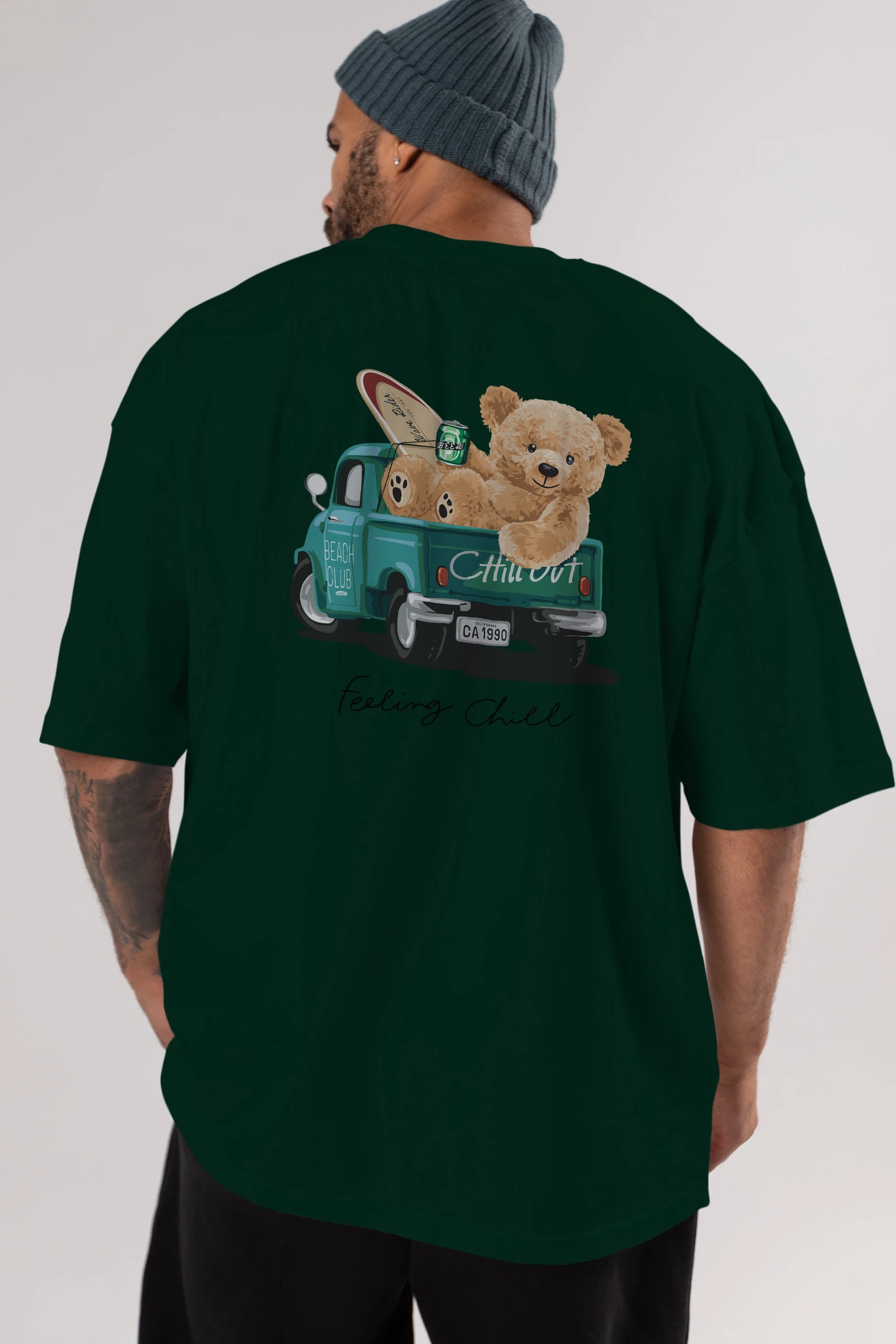 Teddy Bear Chill Out Arka Baskılı Oversize t-shirt Erkek Kadın Unisex %100 Pamuk