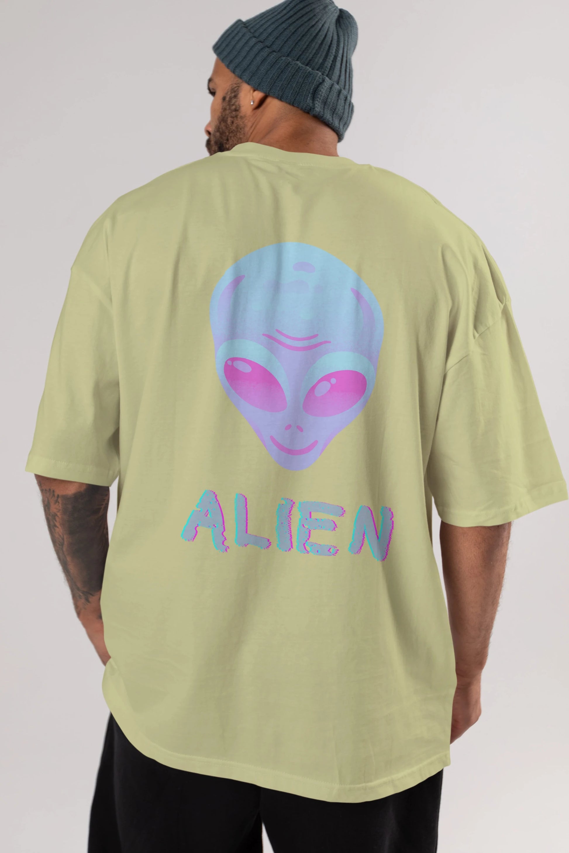 Alien Arka Baskılı Oversize t-shirt Erkek Kadın Unisex