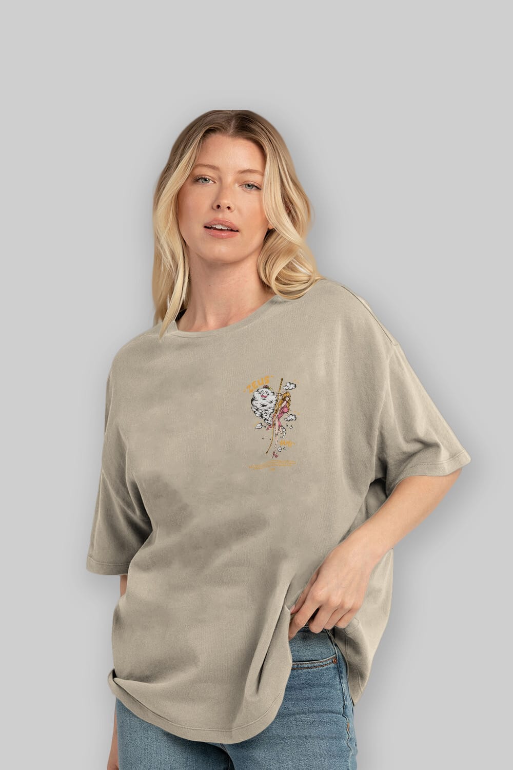 Zeus Nami Ön Sol Baskılı Oversize t-shirt Erkek Kadın Unisex %100 Pamuk Bisiklet Yaka tişort