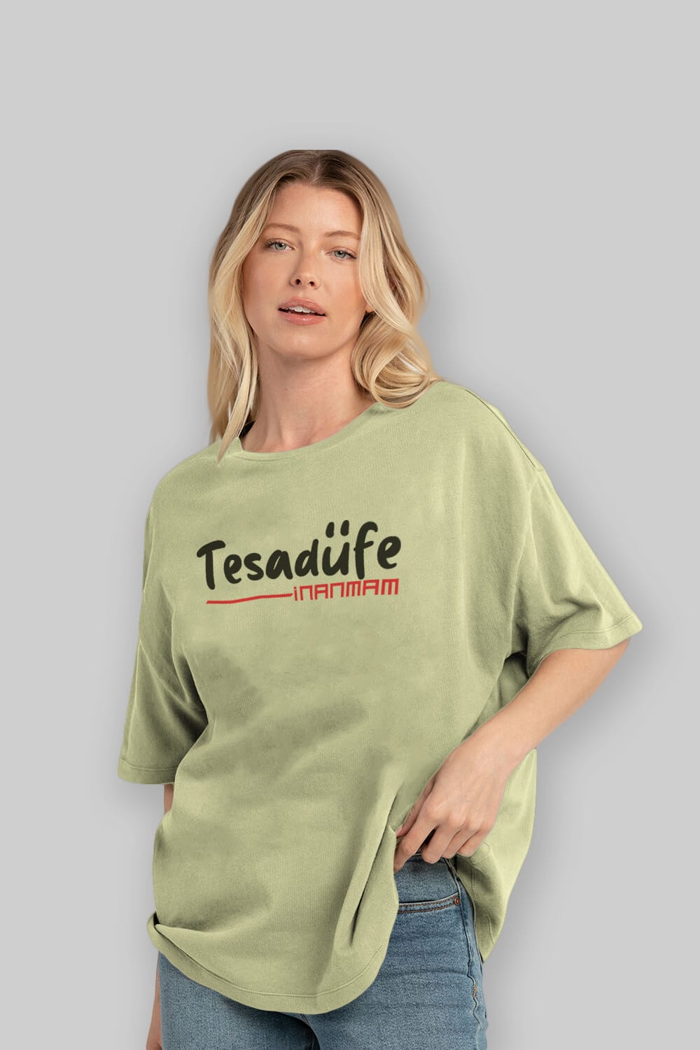 Tesadüfe İnanmam Ön Baskılı Oversize t-shirt %100 pamuk Erkek Kadın Unisex