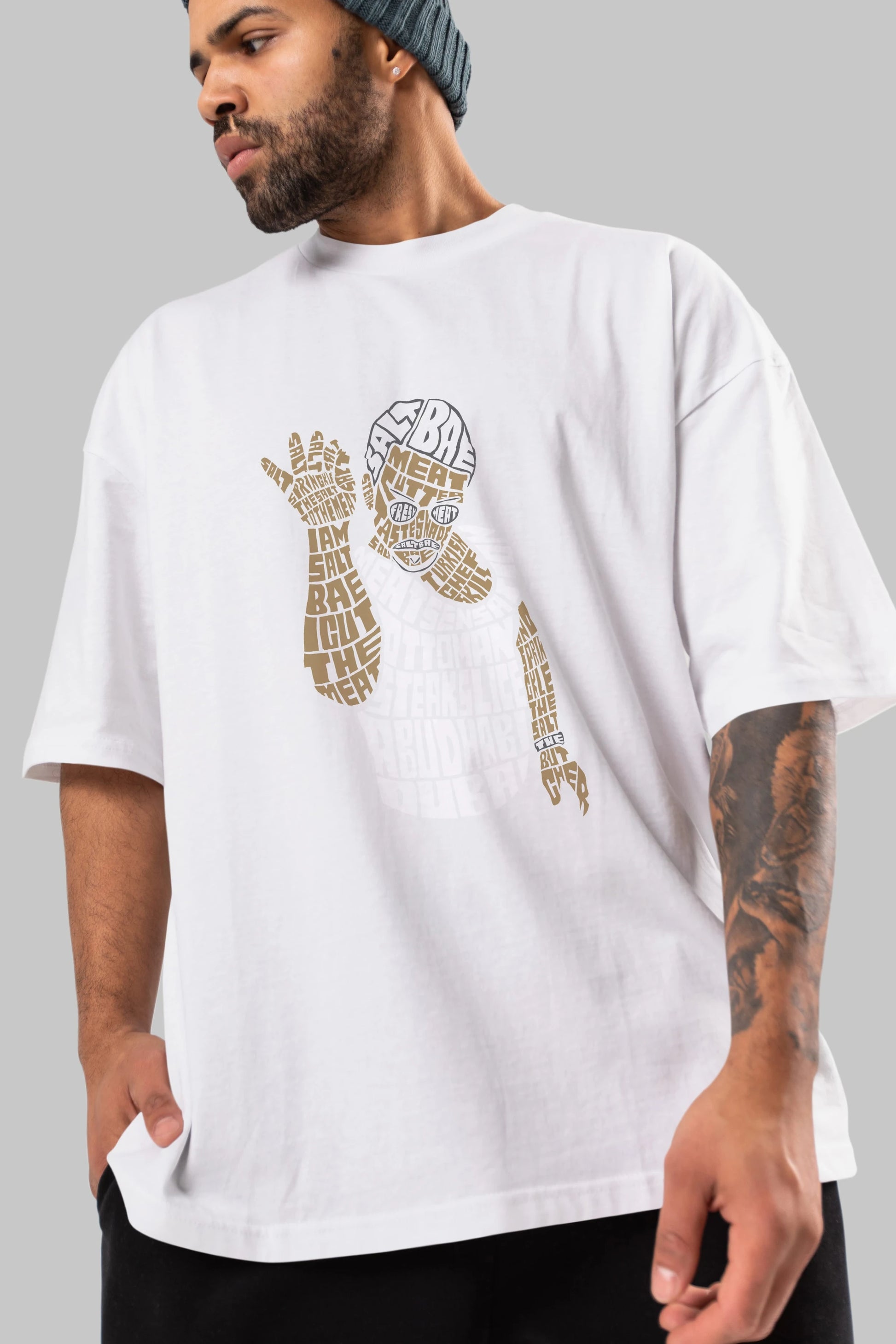 Salt Bae Ön Baskılı Oversize t-shirt %100 pamuk Erkek Kadın Unisex