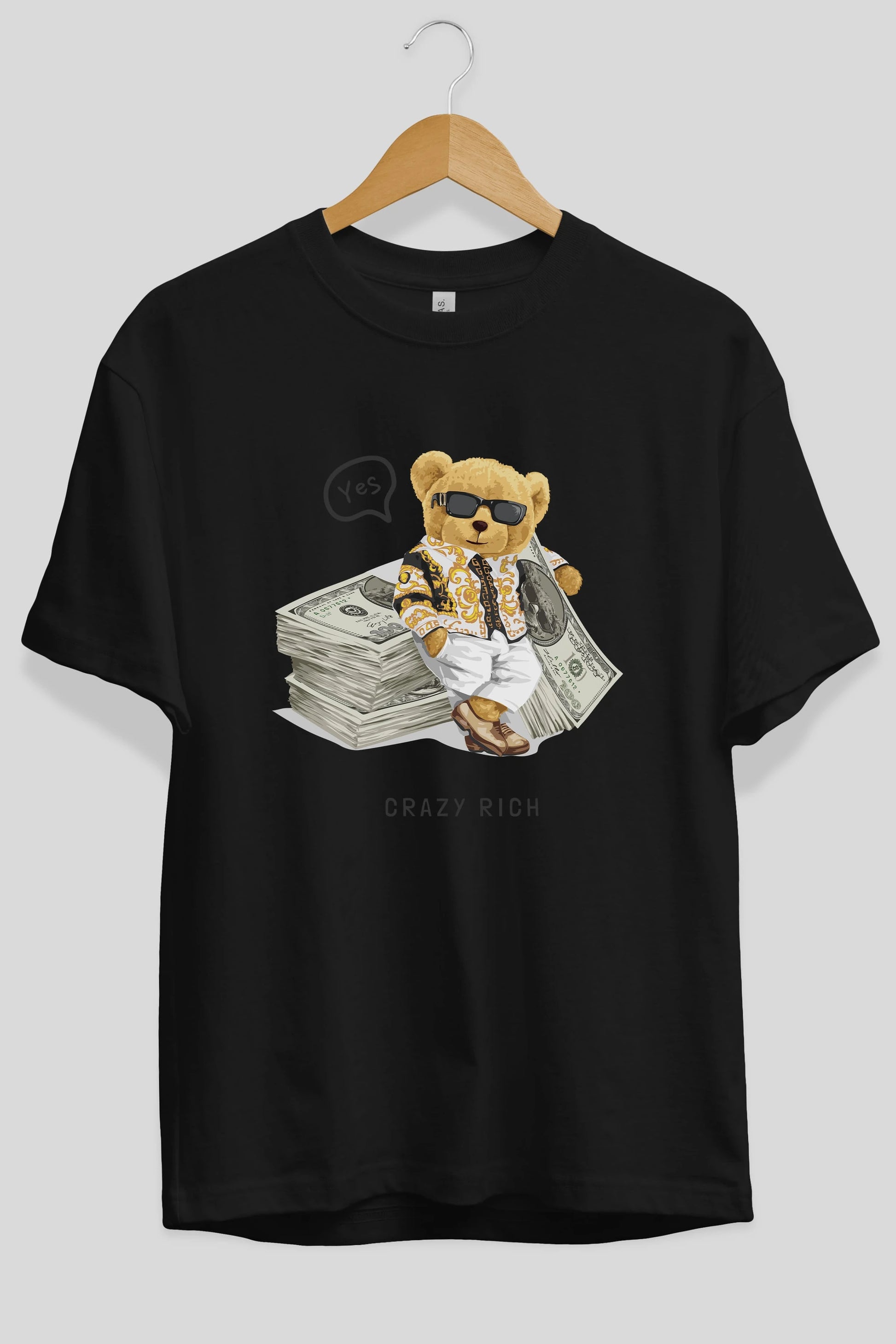 Teddy Bear Crazy Rich Ön Baskılı Oversize t-shirt Erkek Kadın Unisex %100 Pamuk