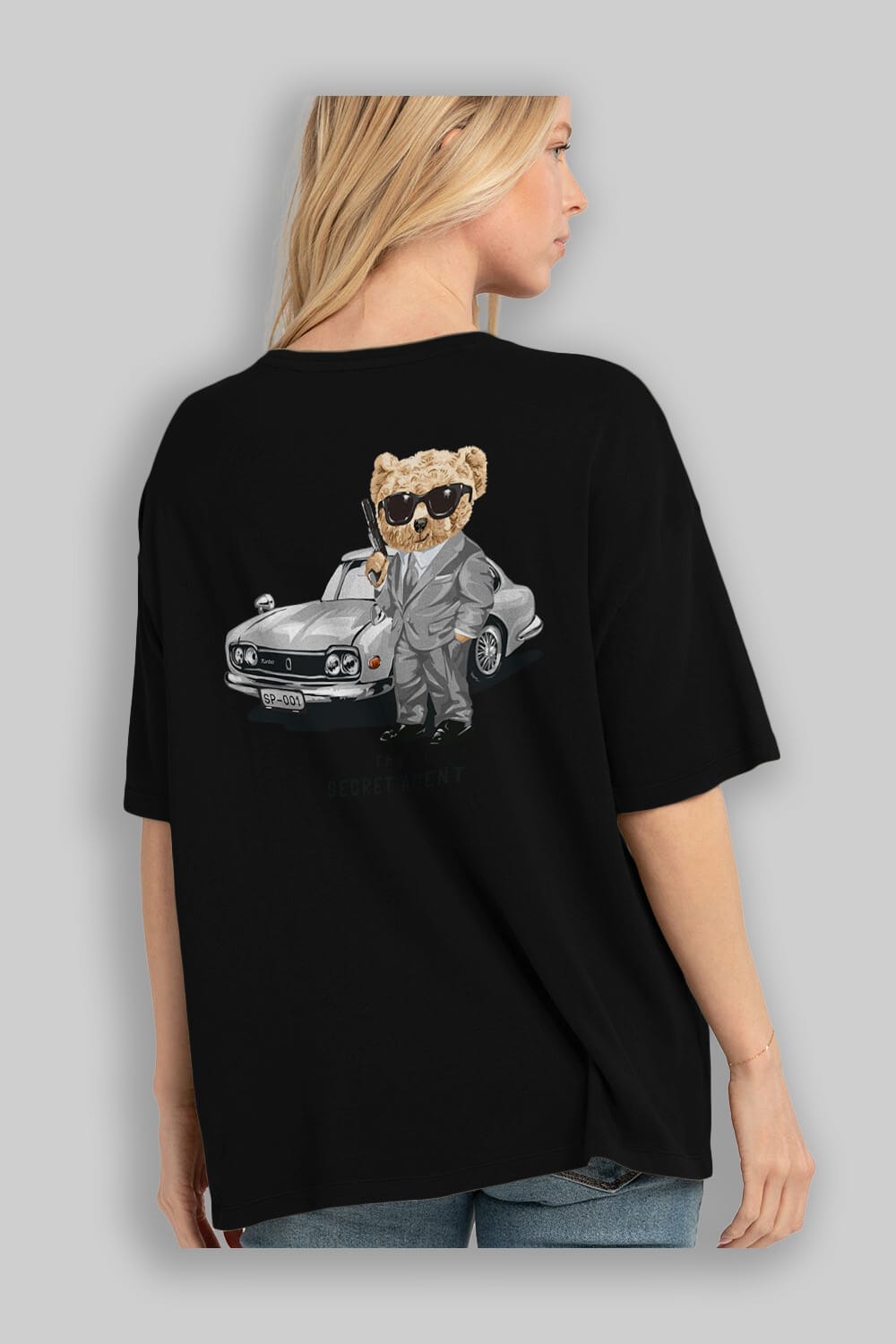 Teddy Bear The Secret Agent Arka Baskılı Oversize t-shirt Erkek Kadın Unisex %100 Pamuk