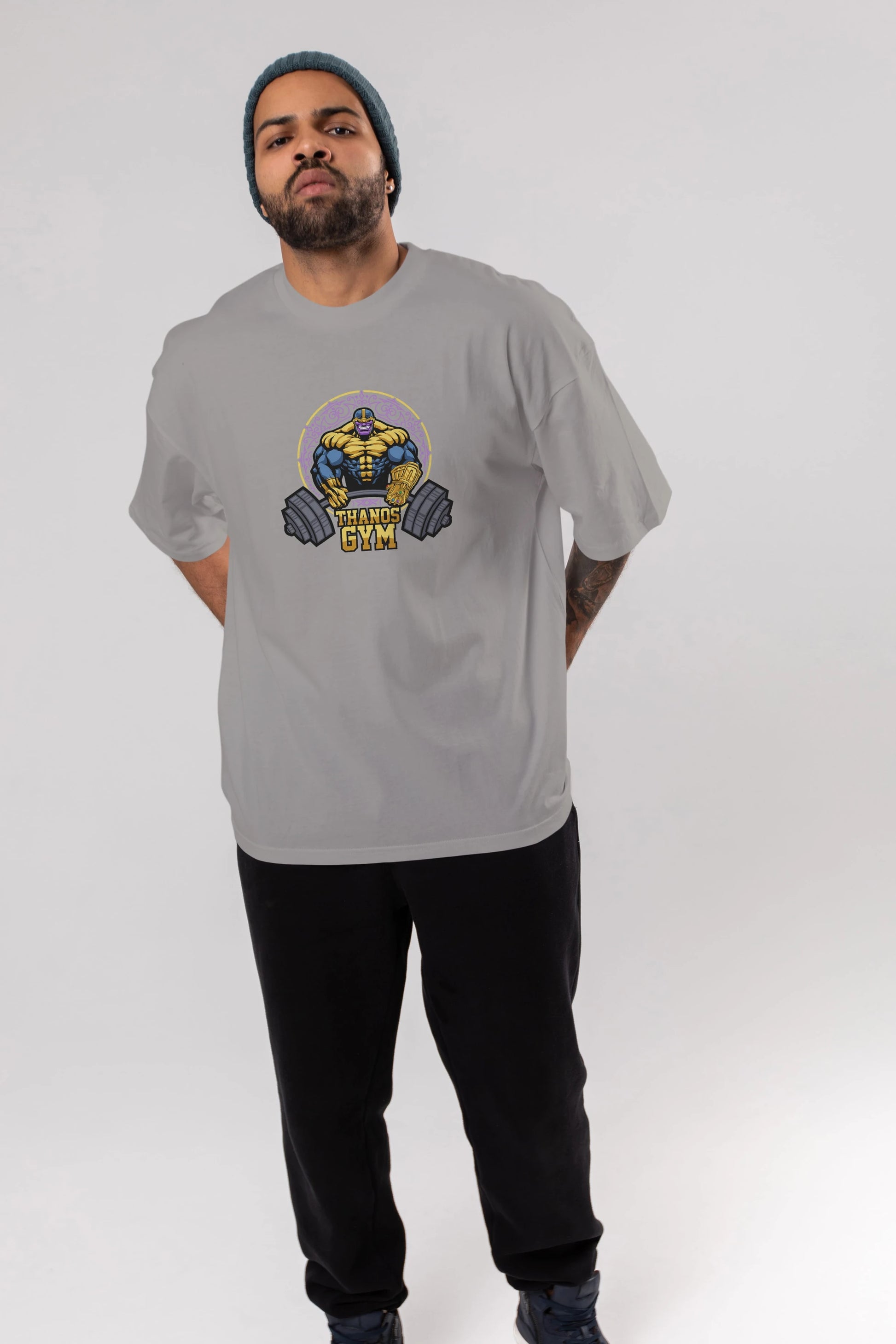 Thanos GYM Ön Baskılı Oversize t-shirt Erkek Kadın Unisex %100 Pamuk Bisiklet Yaka tişort