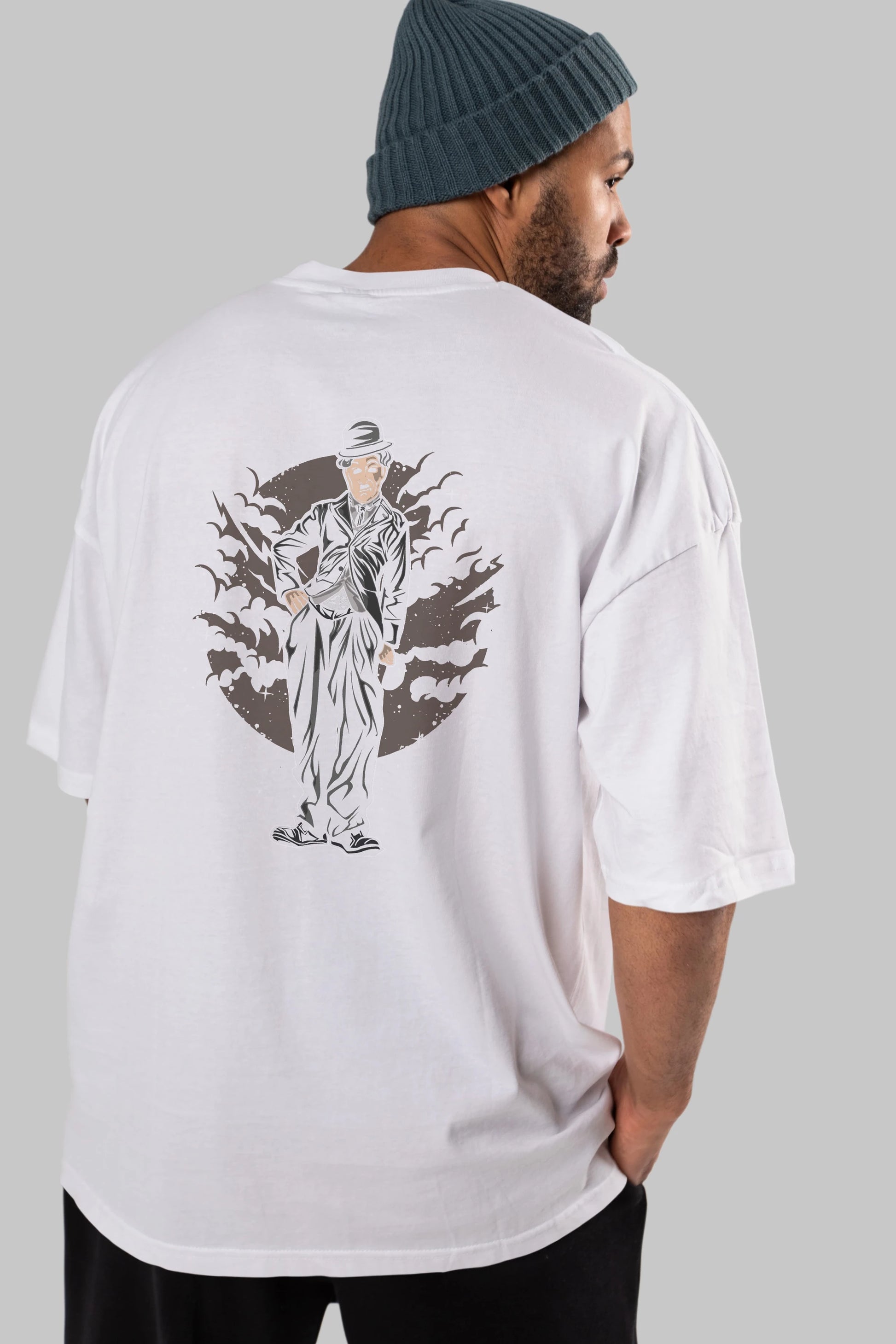 CHAPLIN Arka Baskılı Oversize t-shirt Erkek Kadın Unisex %100 Pamuk