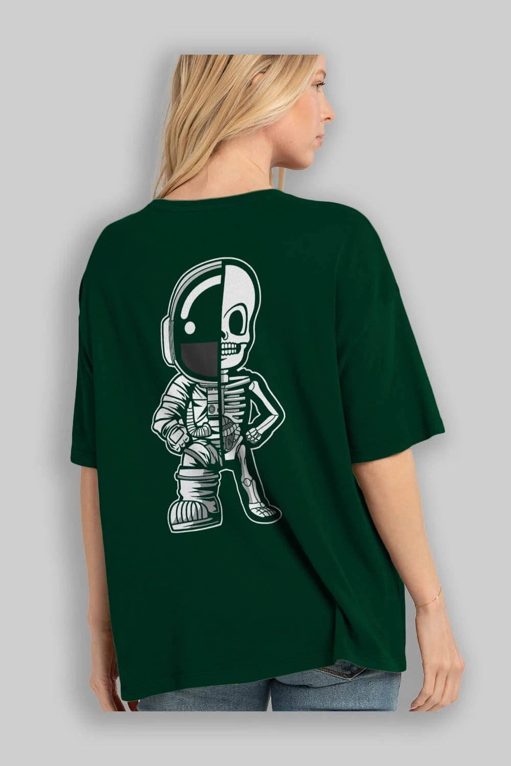 Astronaut Half Skeleton Arka Baskılı Oversize t-shirt Erkek Kadın Unisex