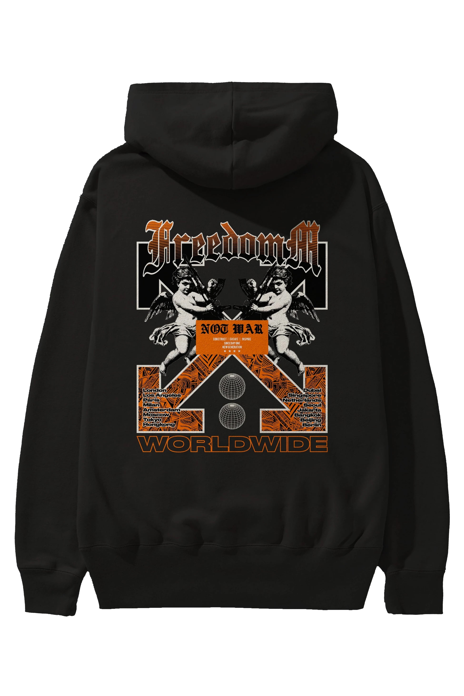Freedom Worldwide Arka Baskılı Hoodie Oversize Kapüşonlu Sweatshirt Erkek Kadın Unisex