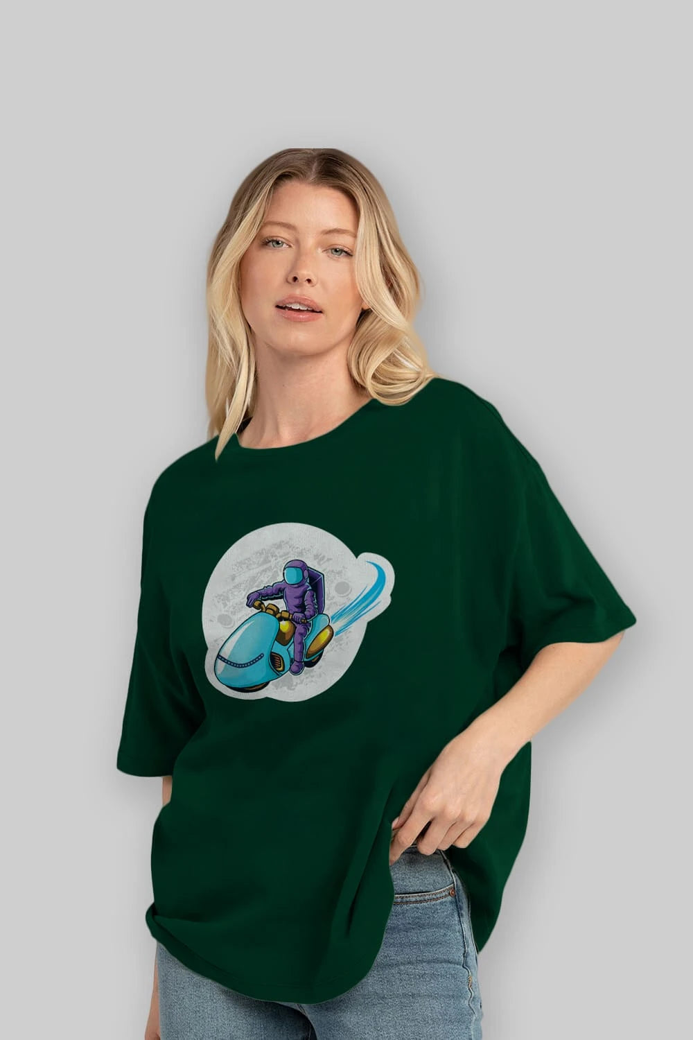 Astrorider in Space Sticker Ön Baskılı Oversize t-shirt Erkek Kadın Unisex