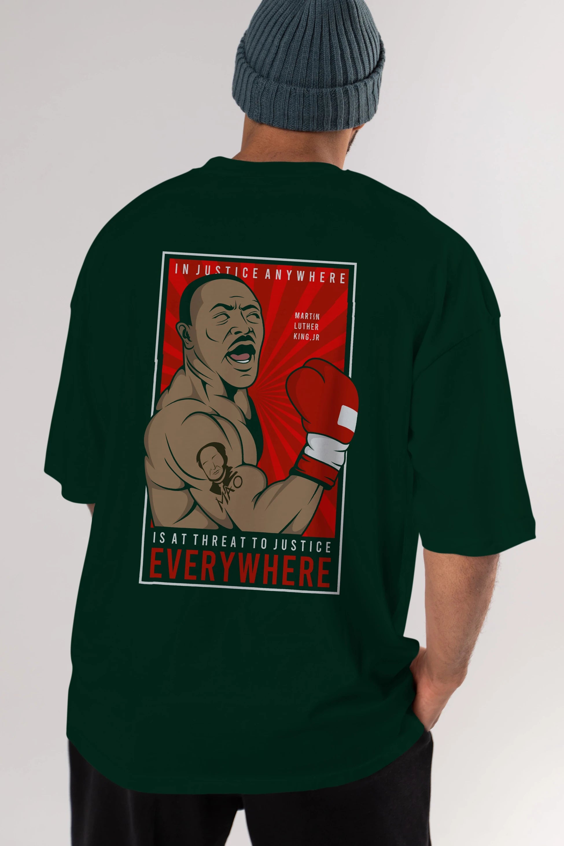 Luther King Boxer Arka Baskılı Oversize t-shirt Erkek Kadın Unisex %100 Pamuk tişort