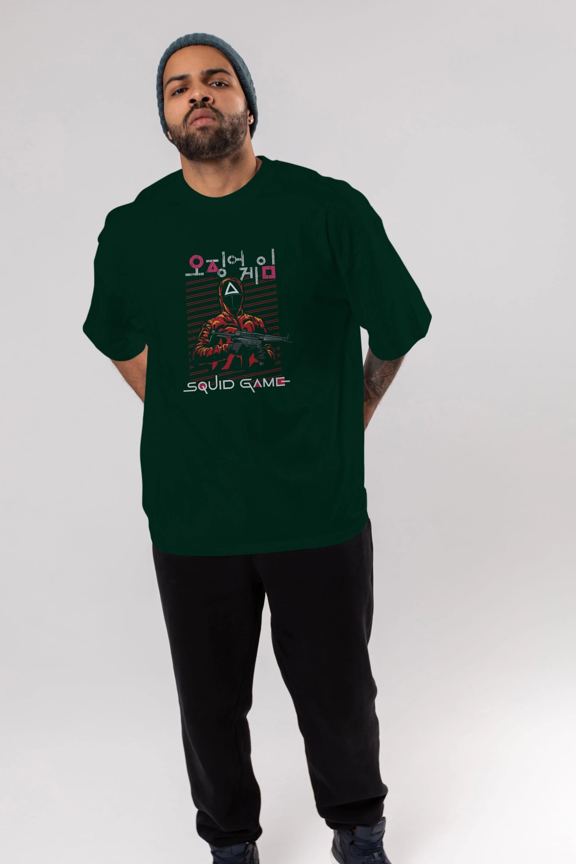 Squid Game (2) Ön Baskılı Oversize t-shirt Erkek Kadın Unisex %100 Pamuk Bisiklet Yaka tişort