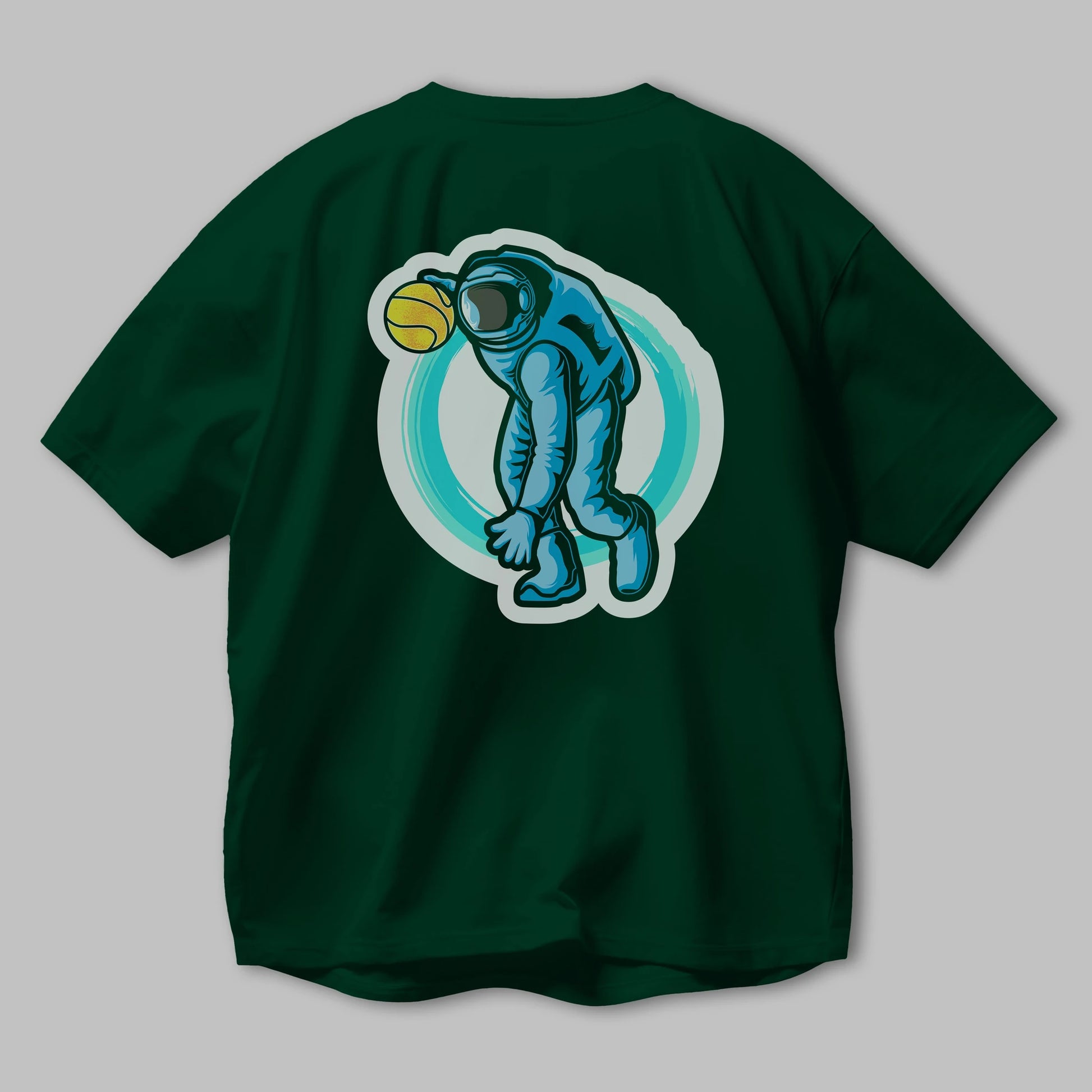 Astronaut Dribble Sticker Arka Baskılı Oversize t-shirt Erkek Kadın Unisex