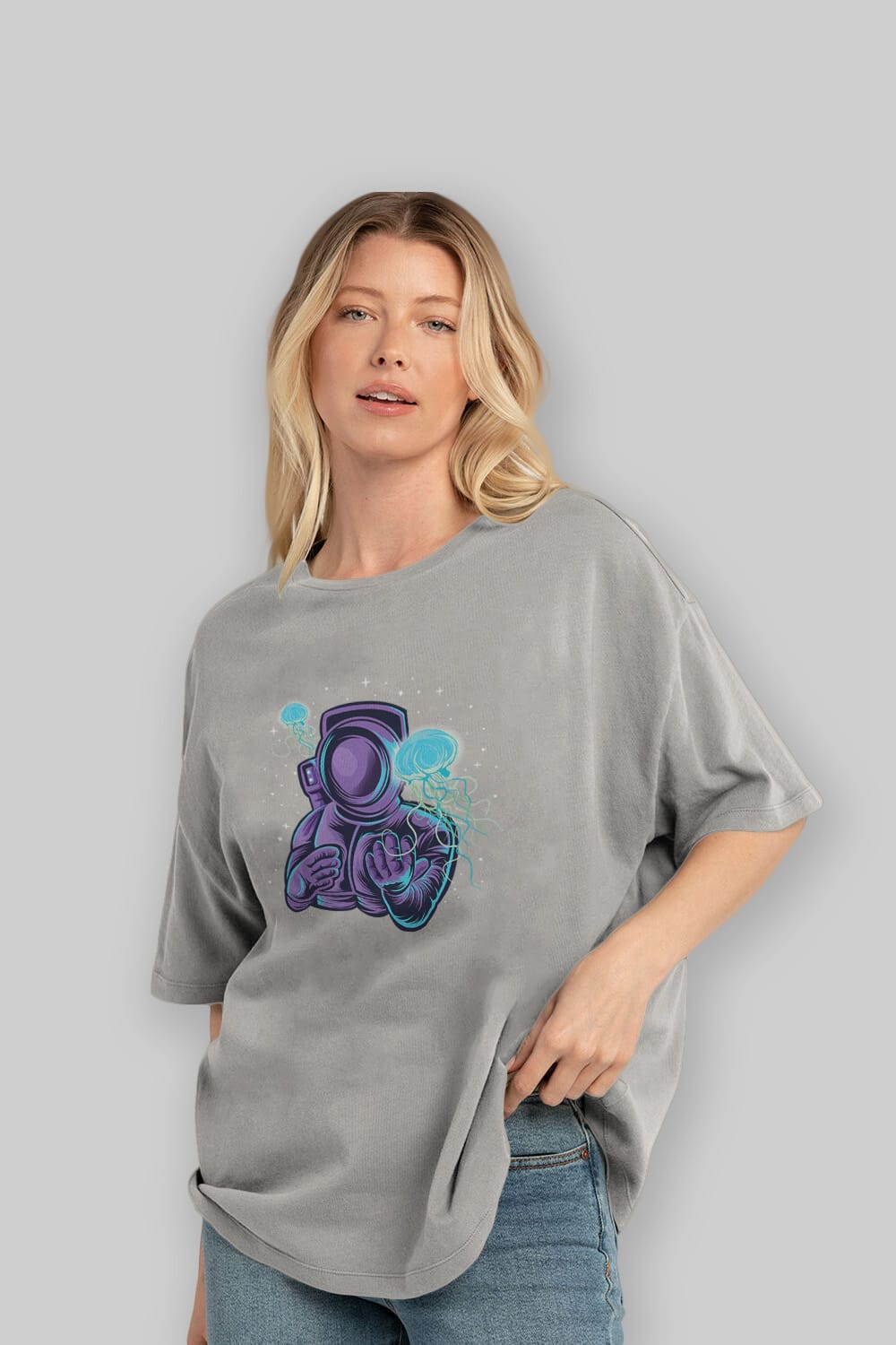 Astronaut and Jellyfish Ön Baskılı Oversize t-shirt Erkek Kadın Unisex