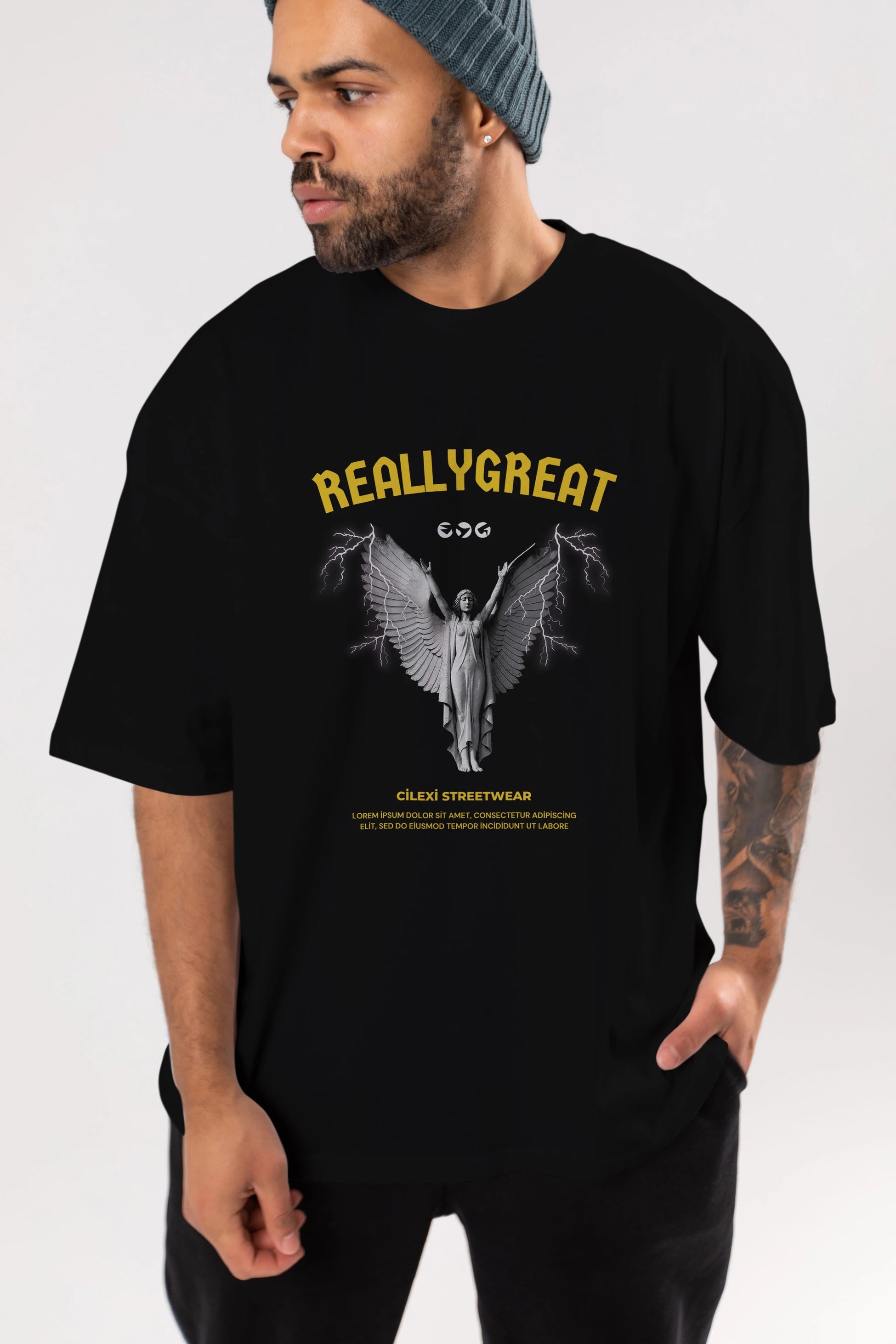 Reallygreat Angel Ön Baskılı Oversize t-shirt Erkek Kadın Unisex