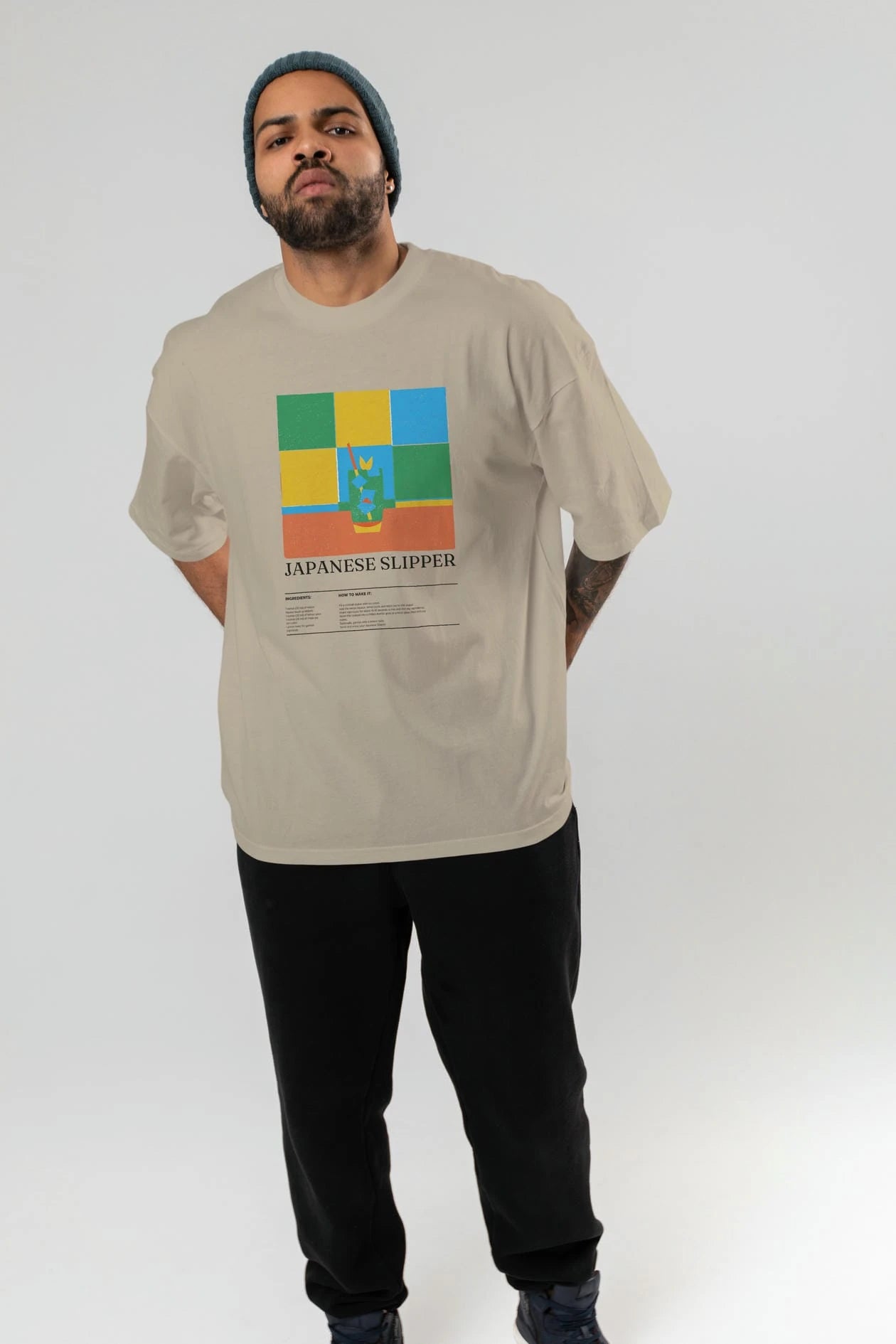 Japanese Slipper Kokteyl Ön Baskılı Oversize t-shirt Erkek Kadın %100 Pamuk Bisiklet Yaka tişort