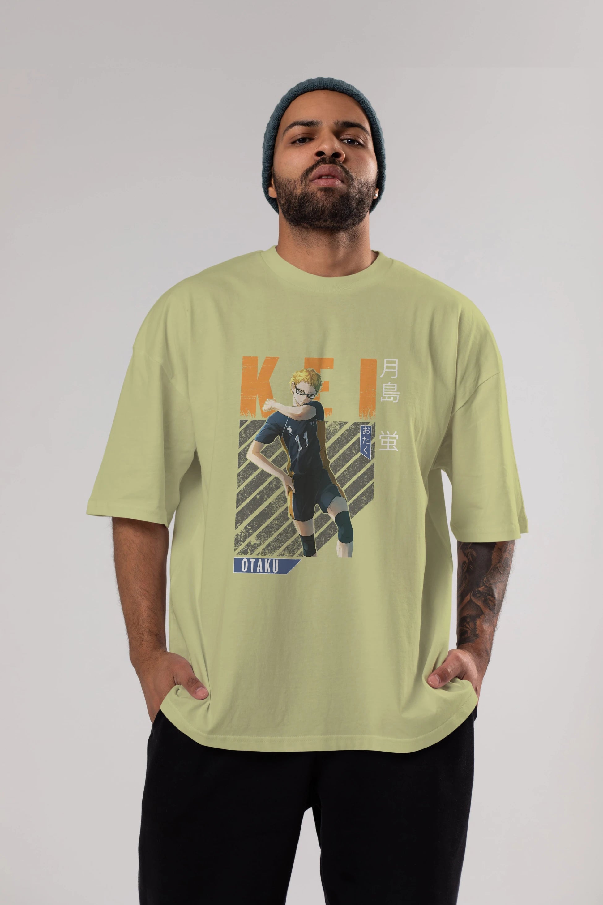 Kei Tsukishima 2 Anime Ön Baskılı Oversize t-shirt %100 pamuk Erkek Kadın Unisex
