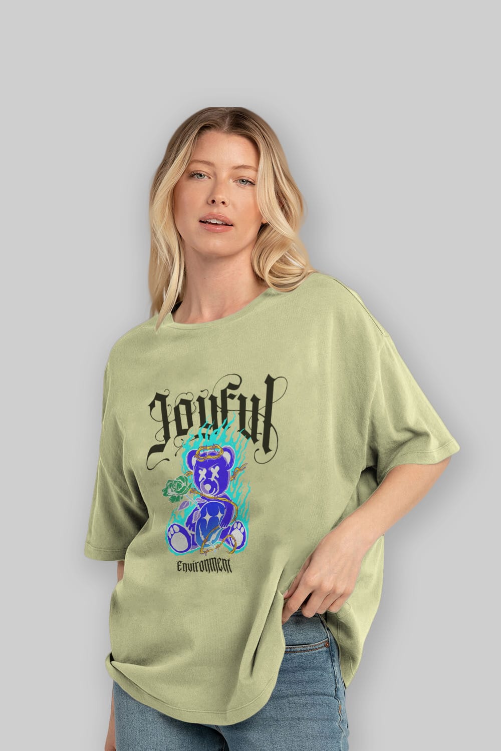 Joyful Bear Ön Baskılı Oversize t-shirt Erkek Kadın Unisex