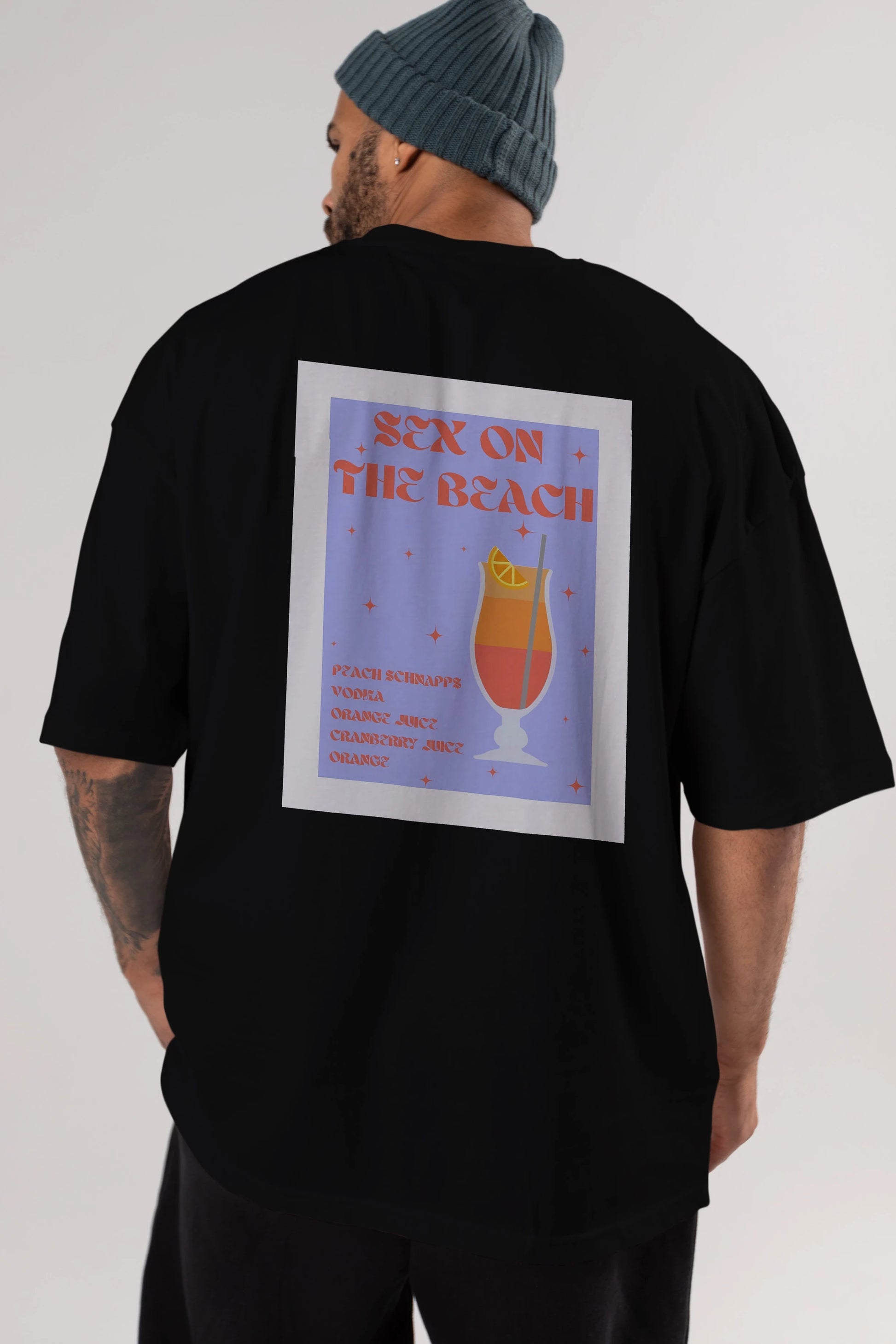 Sex On The Beach Arka Baskılı Oversize t-shirt Erkek Kadın Unisex %100 Pamuk Bisiklet Yaka tişort